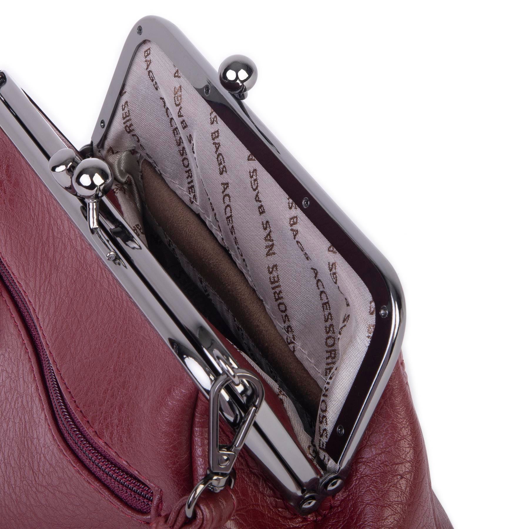 Nas Bag Mini Vintage Burslu Klipsli Kadın Omuz ve Çapraz Çanta Bordo Victoria  ( 20x17 cm)