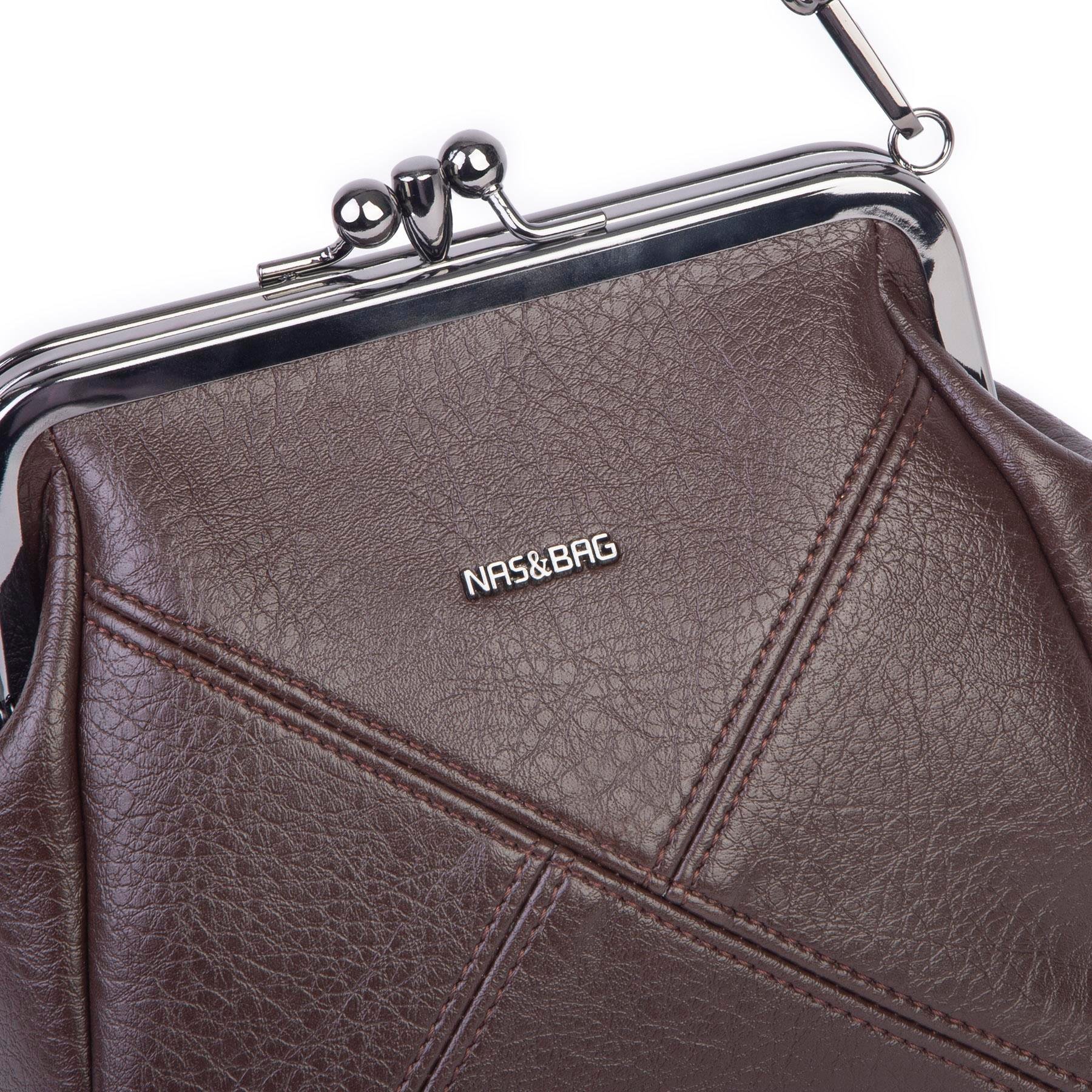 Nas Bag Mini Vintage Burslu Klipsli Kadın Omuz ve Çapraz Çanta Kahve Victoria  ( 20x17 cm)