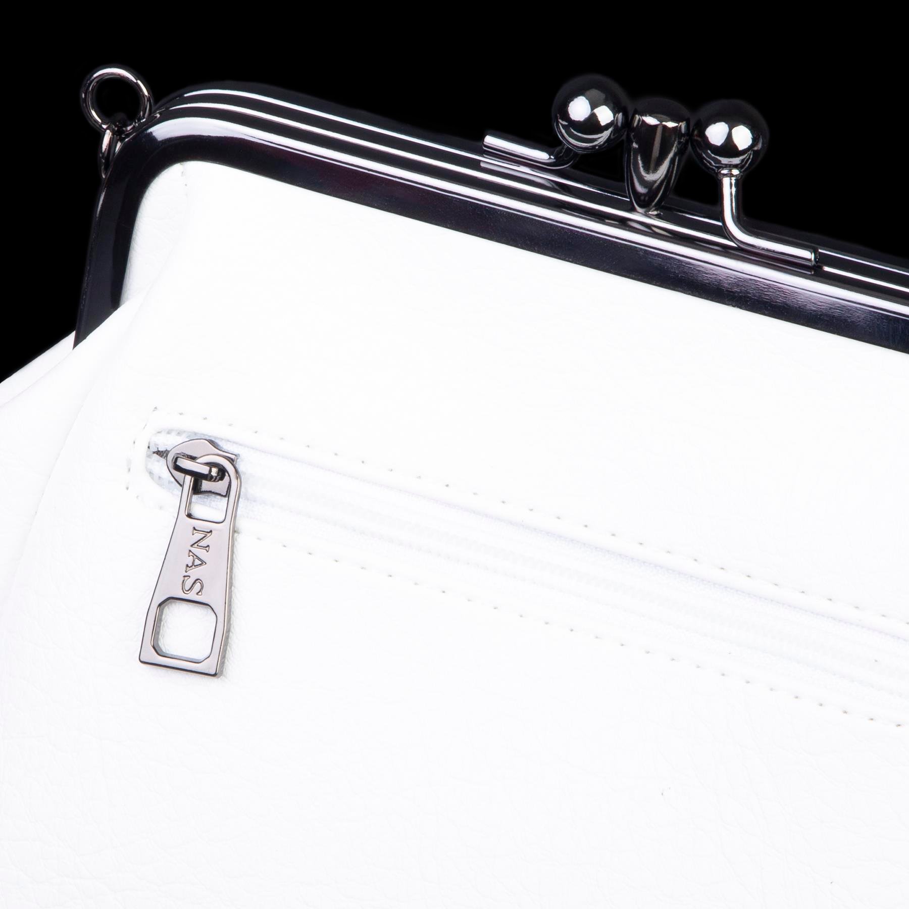 Nas Bag Mini Vintage Burslu Klipsli Kadın Omuz ve Çapraz Çanta Beyaz Victoria  ( 20x17 cm)