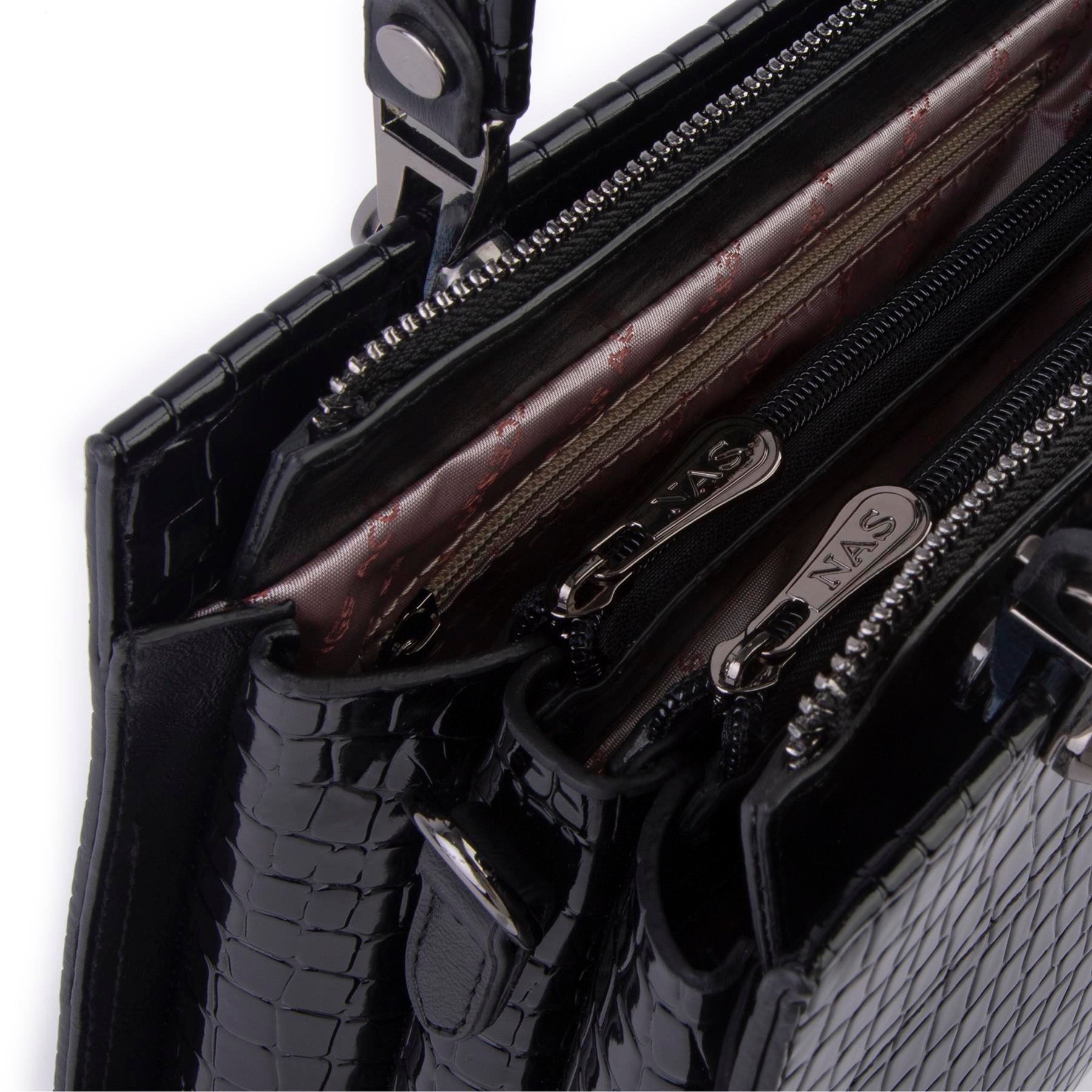 Nas Bag Orjinal Kadın El ve Omuz Çantası Klasik Şık Siyah Kroko (En :30 cm Boy:26cm)