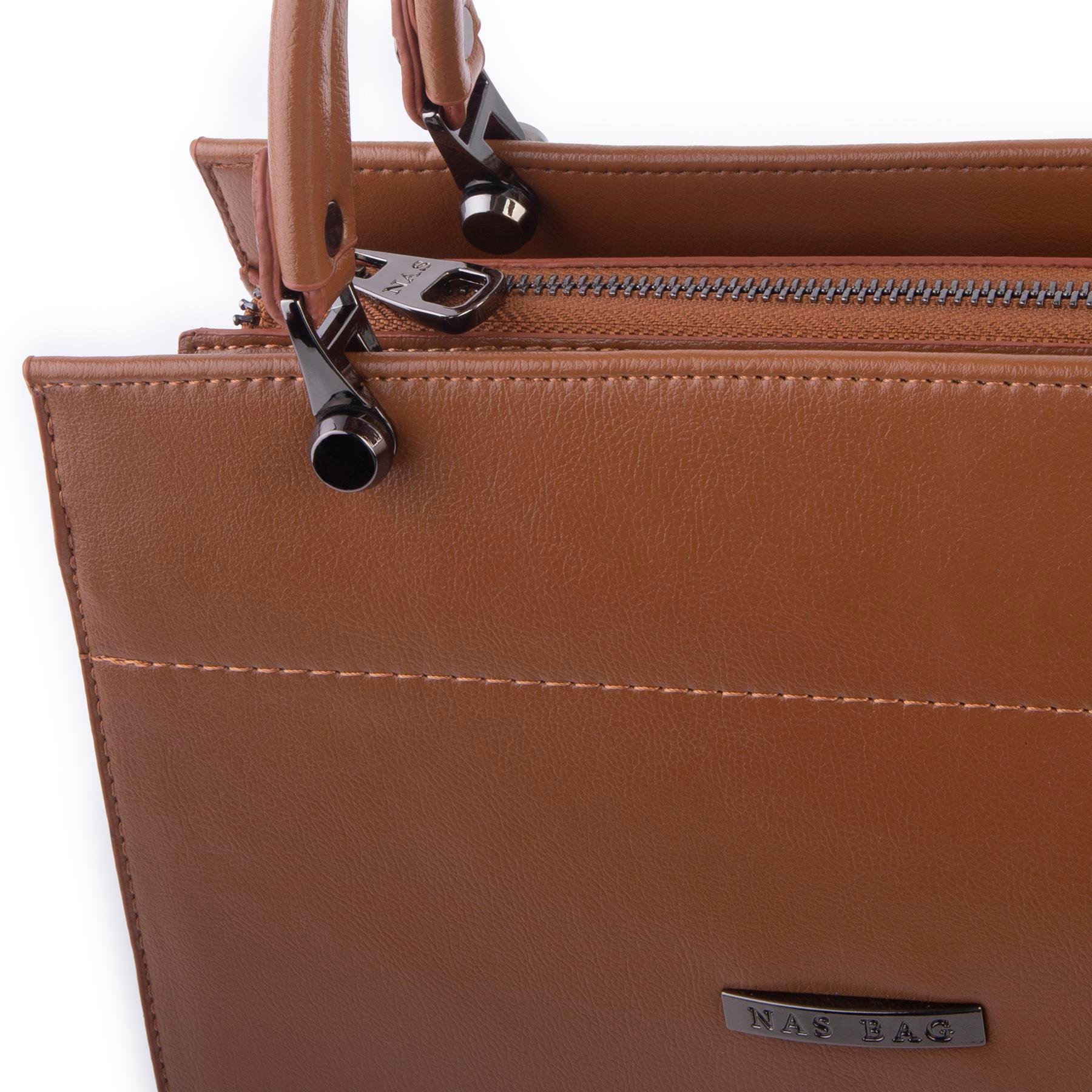 Nas Bag Orjinal Kadın El ve Omuz Çantası Klasik Şık Taba Nero (En :30 cm Boy:26cm)