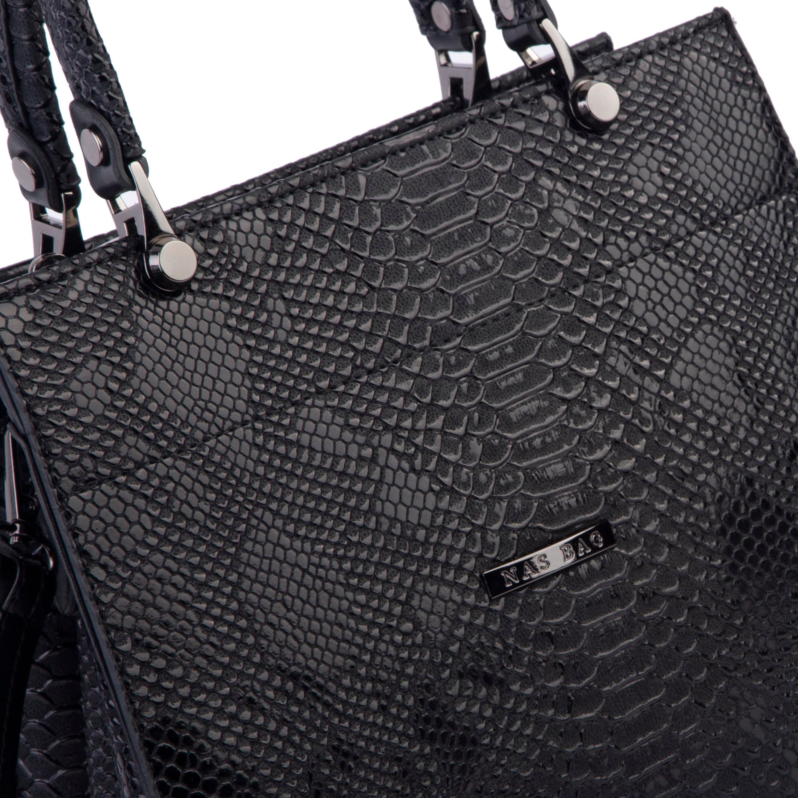 Nas Bag Orjinal Kadın El ve Omuz Çantası Klasik Şık Siyah Yılan (En :30 cm Boy:26cm)
