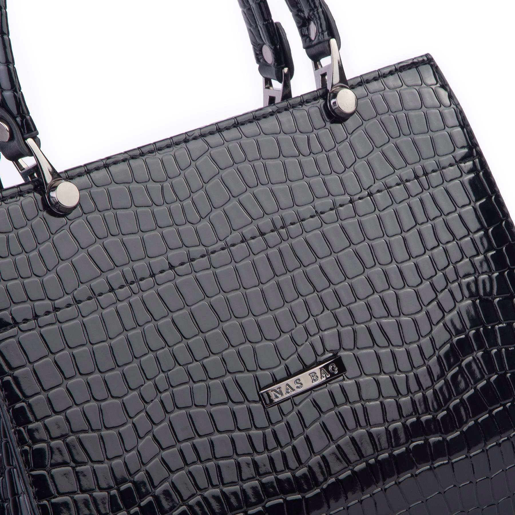 Nas Bag Orjinal Kadın El ve Omuz Çantası Klasik Şık Siyah Kroko (En :30 cm Boy:26cm)