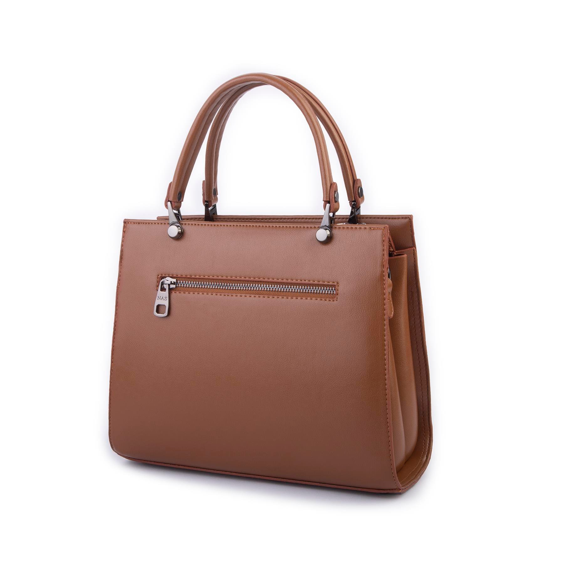 Nas Bag Orjinal Kadın El ve Omuz Çantası Klasik Şık Taba Nero (En :30 cm Boy:26cm)