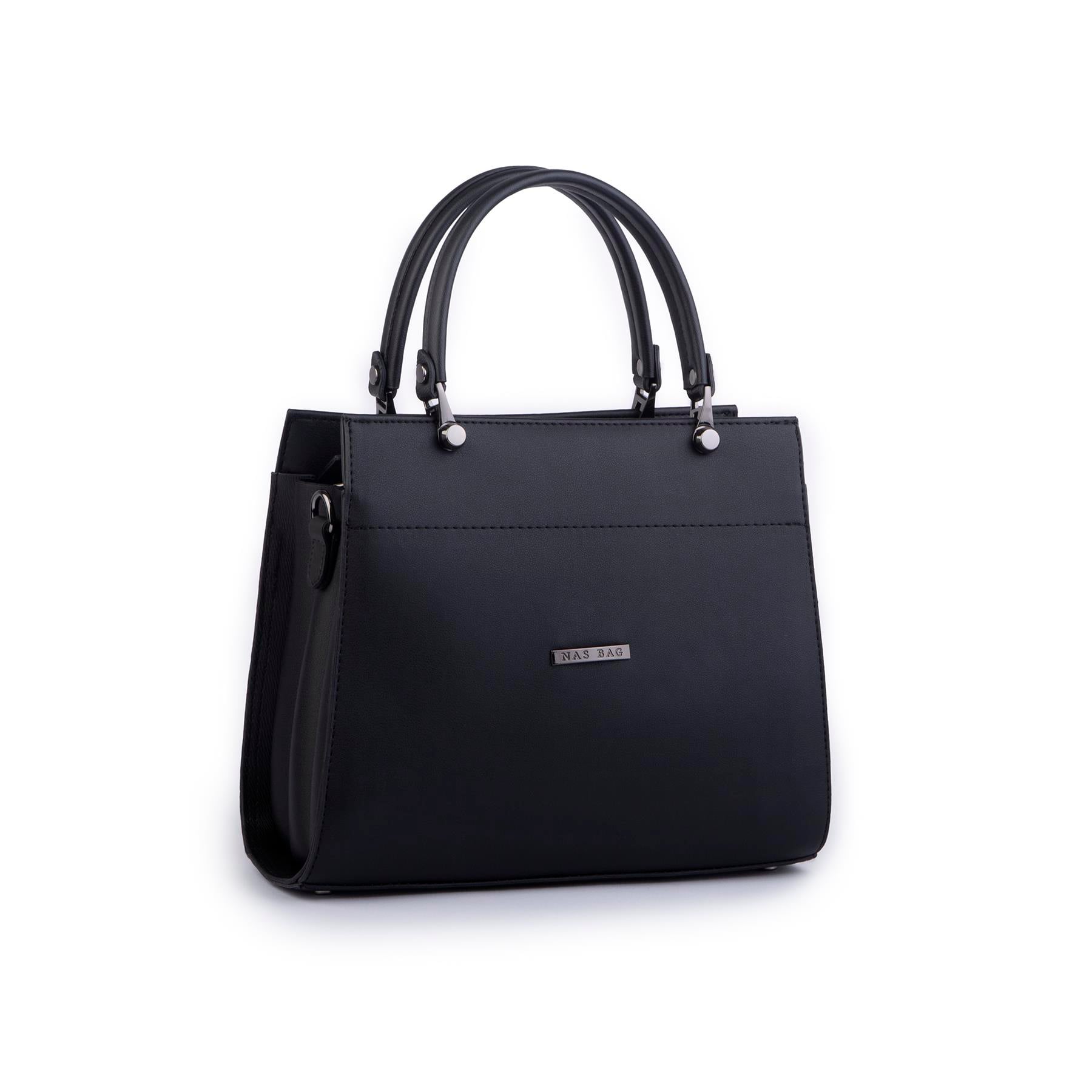 Nas Bag Orjinal Kadın El ve Omuz Çantası Klasik Şık Siyah Dona  (En :30 cm Boy:26cm)