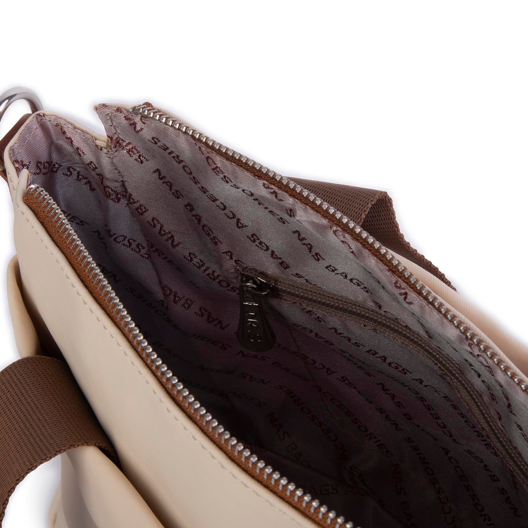 Nas Bag Orjinal Kadın Hafif Omuz El ve Çapraz Çanta Krem Taba Buzzy