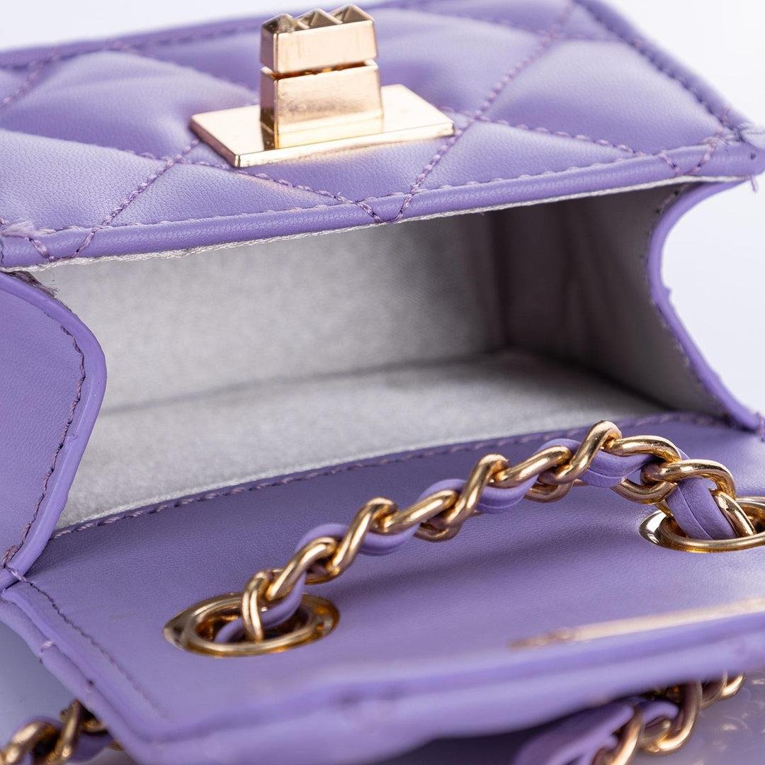 Nas Bag Orjinal Mini Çapraz Cüzdan Çanta Kapitone Zincir Detaylı Lila Dona 