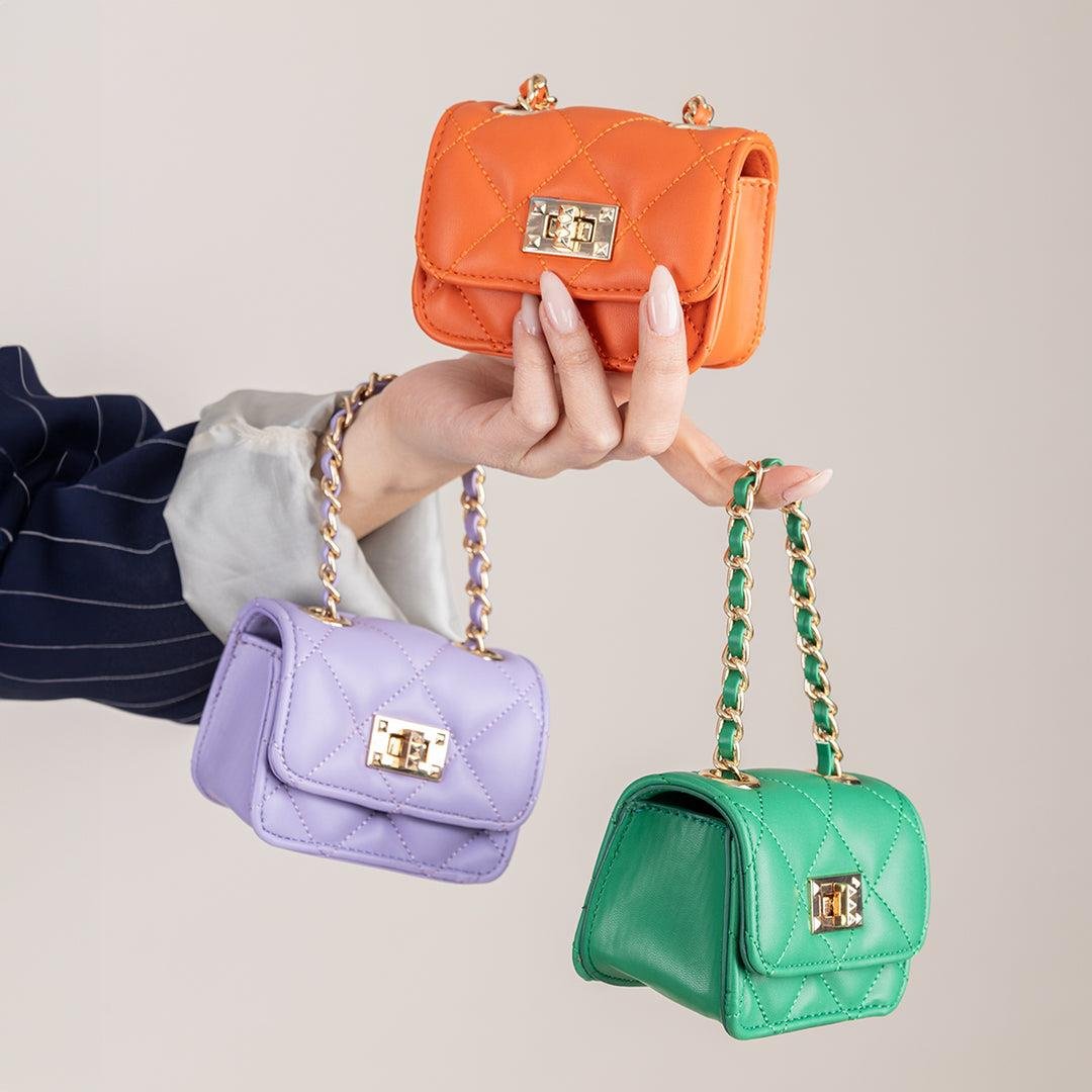 Nas Bag Orjinal Mini Çapraz Cüzdan Çanta Kapitone Zincir Detaylı Turuncu Dona