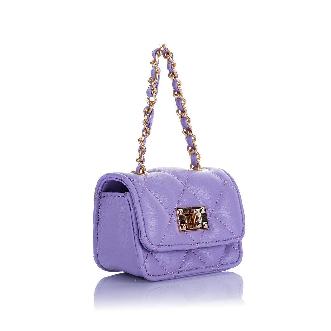 Nas Bag Orjinal Mini Çapraz Cüzdan Çanta Kapitone Zincir Detaylı Lila Dona 