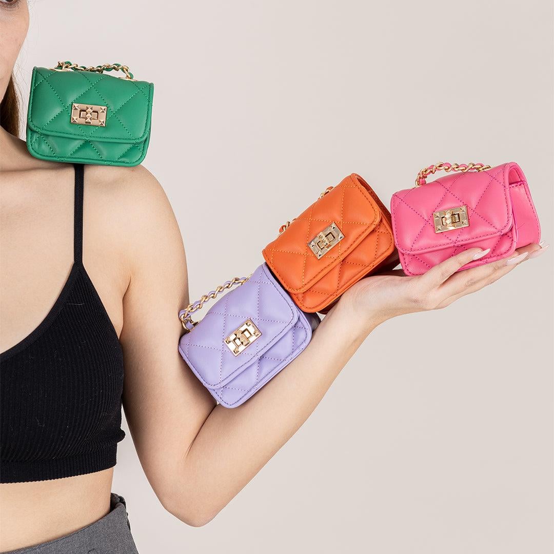 Nas Bag Orjinal Mini Çapraz Cüzdan Çanta Kapitone Zincir Detaylı Fuşya  Dona