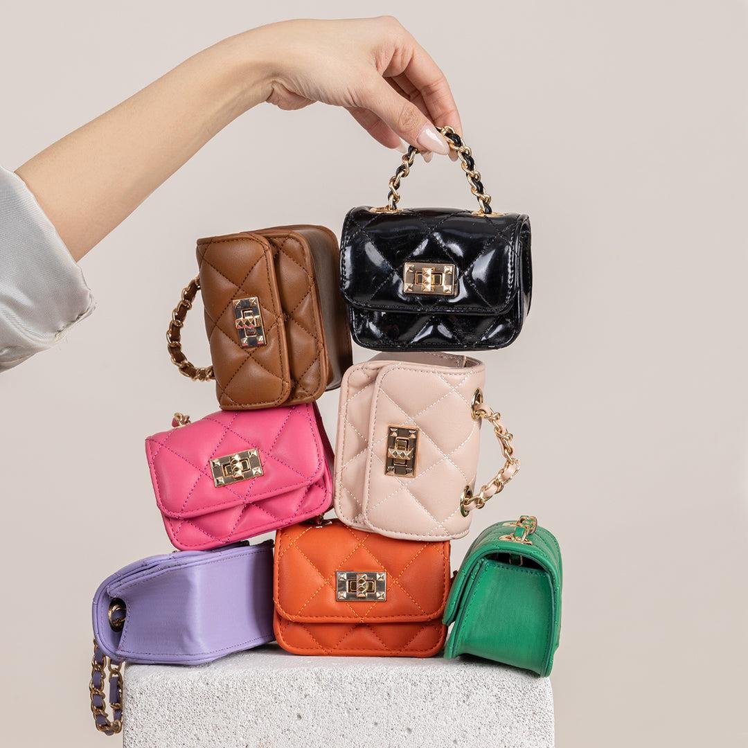 Nas Bag Orjinal Mini Çapraz Cüzdan Çanta Kapitone Zincir Detaylı Siyah Rugan 