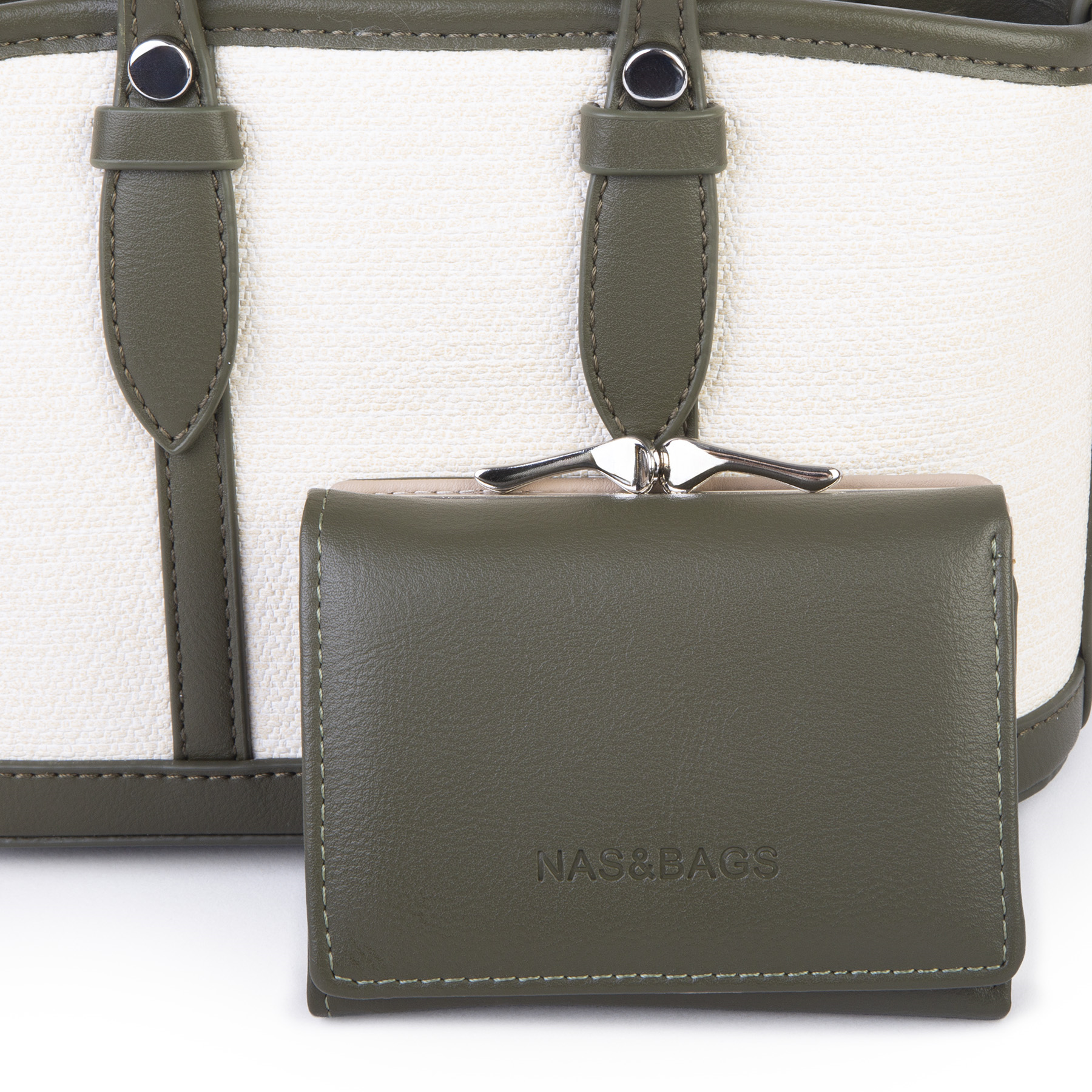 Nas Bag Premium 2 li Set El ve Çapraz Çanta ile Cüzdan Takım Yeşil