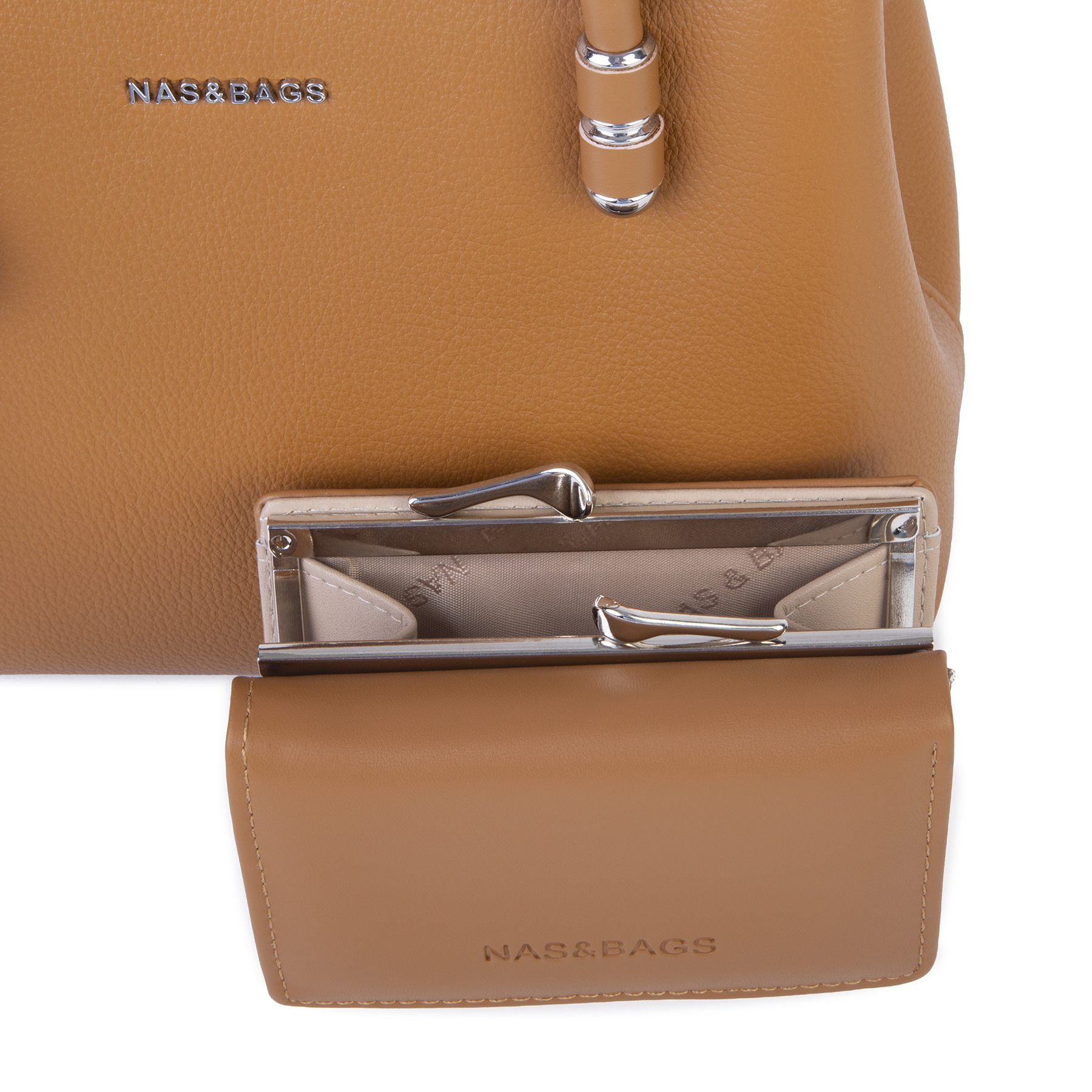 Nas Bag Premium 2li set Çanta El Omuz ve Çapraz Çanta Cüzdan Taba