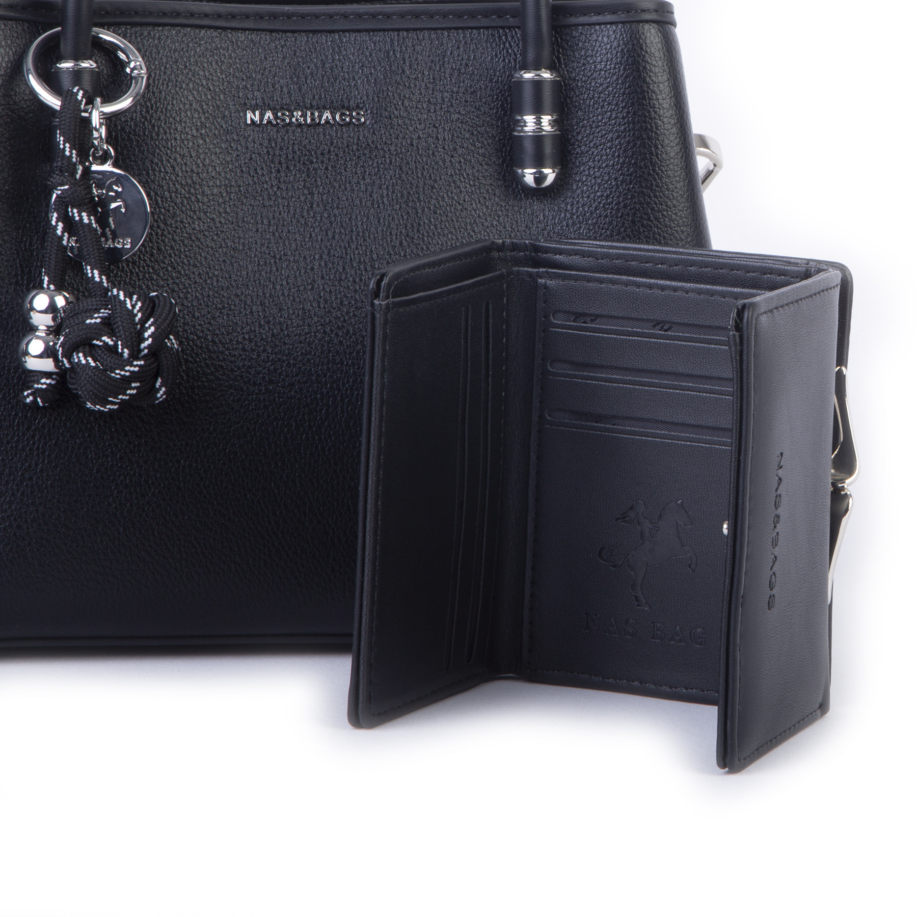 Nas Bag Premium 2li set Çanta El Omuz ve Çapraz Çanta Cüzdan Siyah