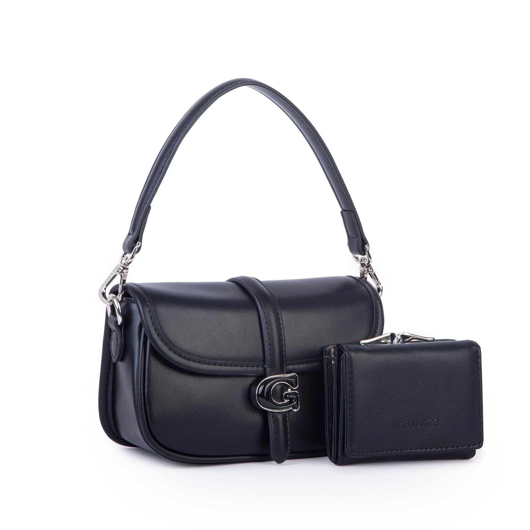 Nas Bag Premium Seri Mini 2li Set Çapraz El ve Cüzdan Seti Siyah