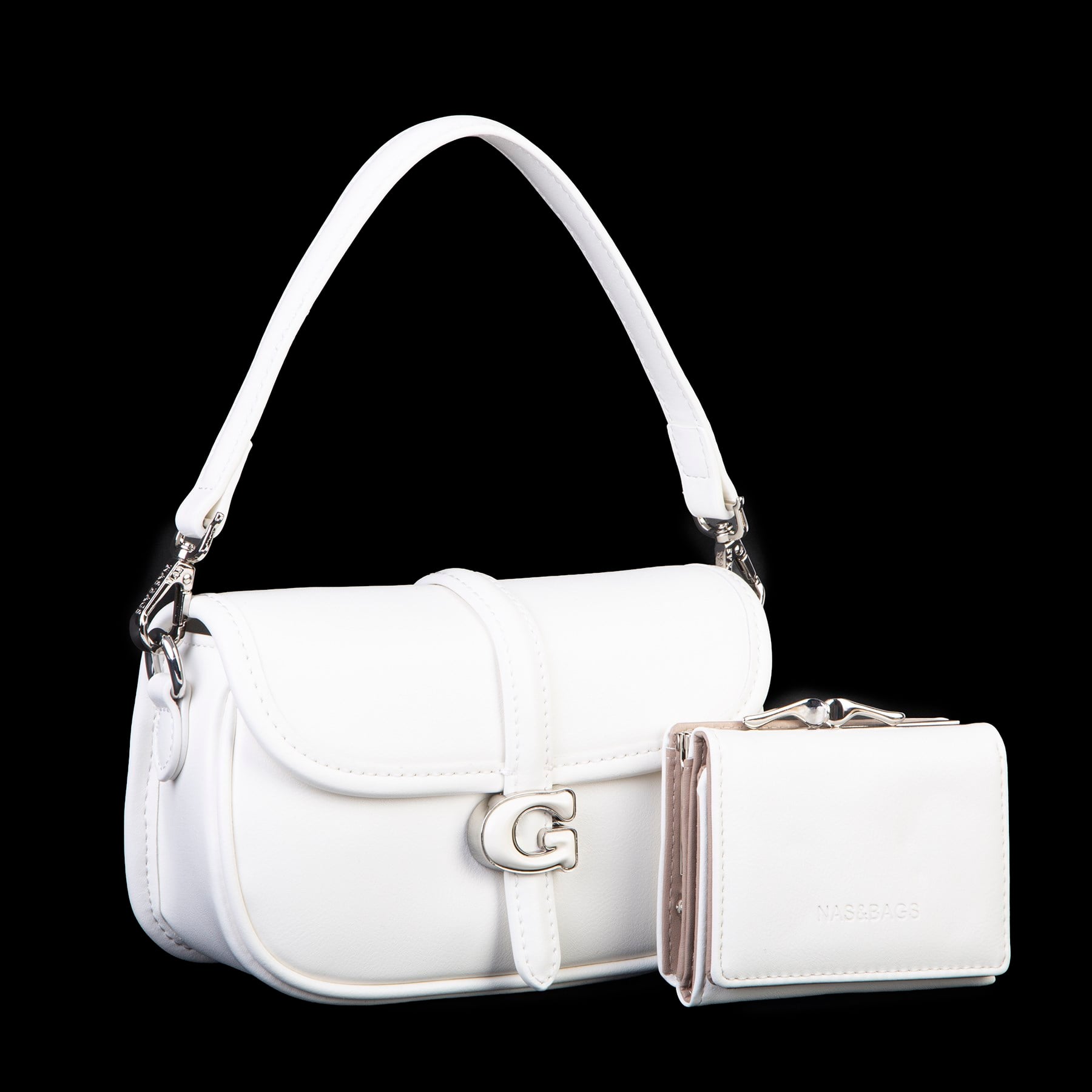 Nas Bag Premium Seri Mini 2li Set Çapraz El ve Cüzdan Seti Beyaz