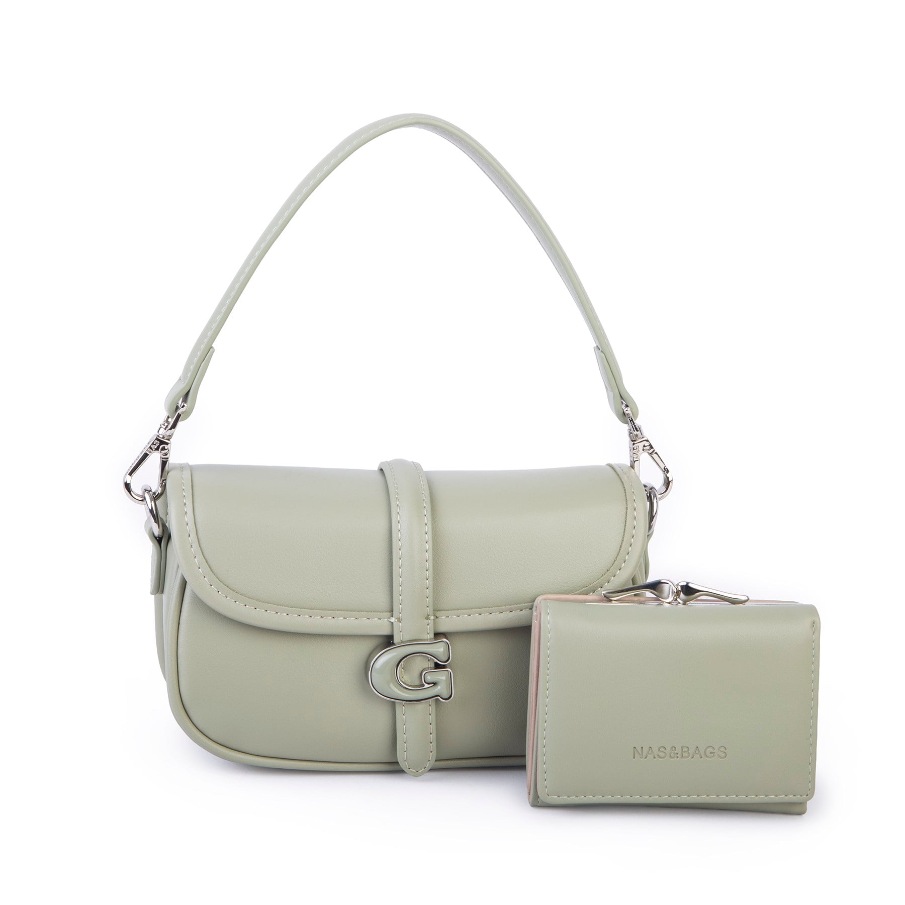 Nas Bag Premium Seri Mini 2li Set Çapraz El ve Cüzdan Seti Açık Yeşil