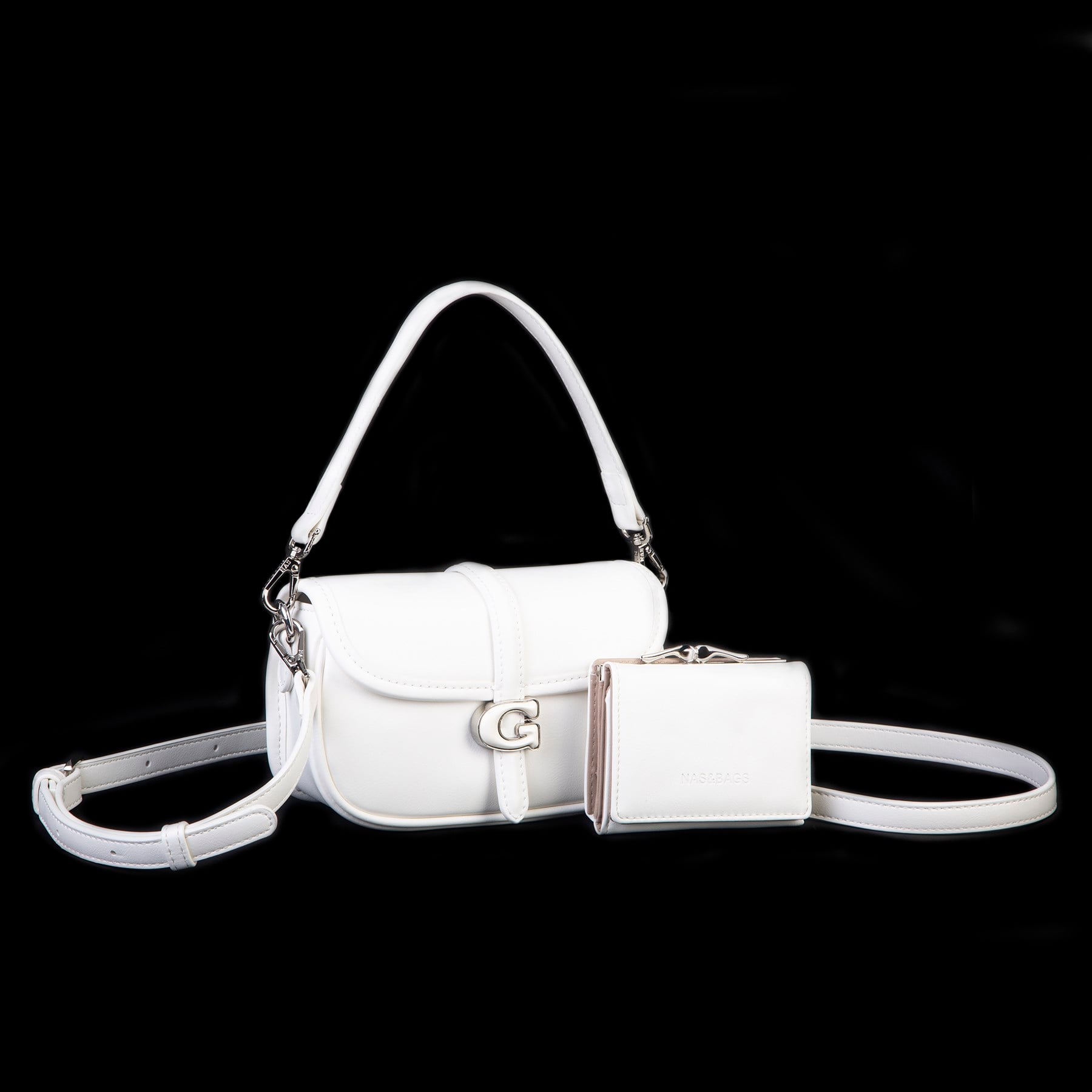 Nas Bag Premium Seri Mini 2li Set Çapraz El ve Cüzdan Seti Beyaz