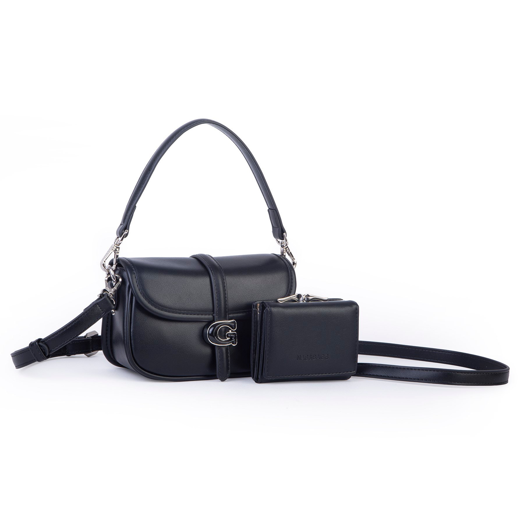 Nas Bag Premium Seri Mini 2li Set Çapraz El ve Cüzdan Seti Siyah