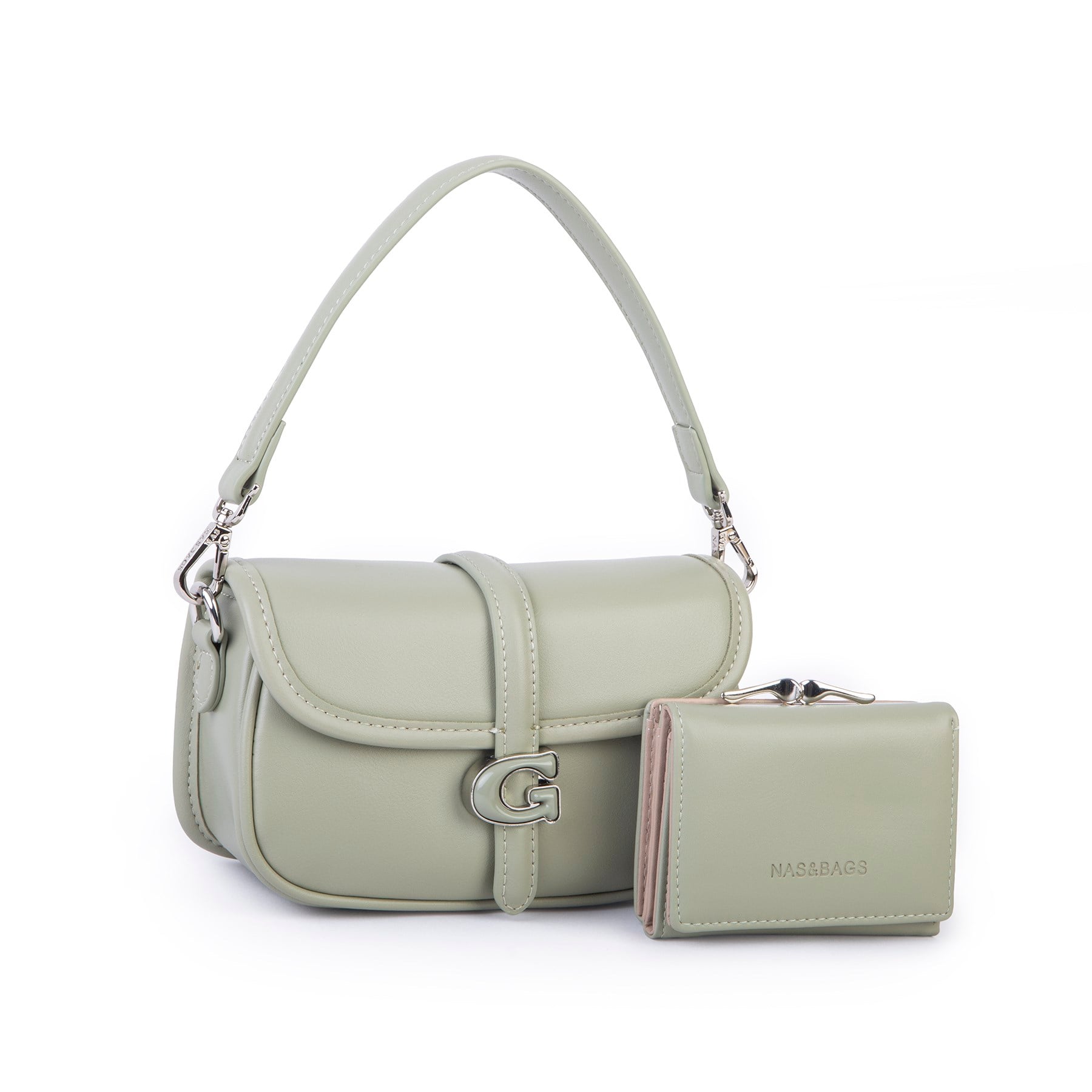Nas Bag Premium Seri Mini 2li Set Çapraz El ve Cüzdan Seti Açık Yeşil