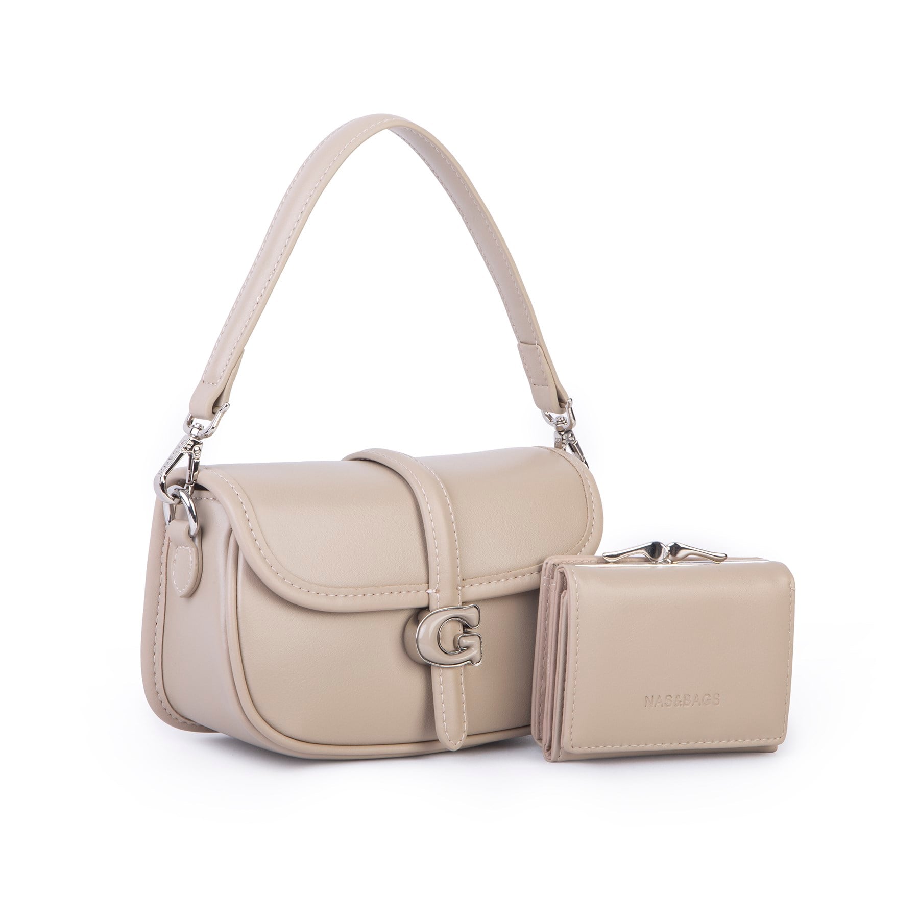 Nas Bag Premium Seri Mini 2li Set Çapraz El ve Cüzdan Seti Vizon
