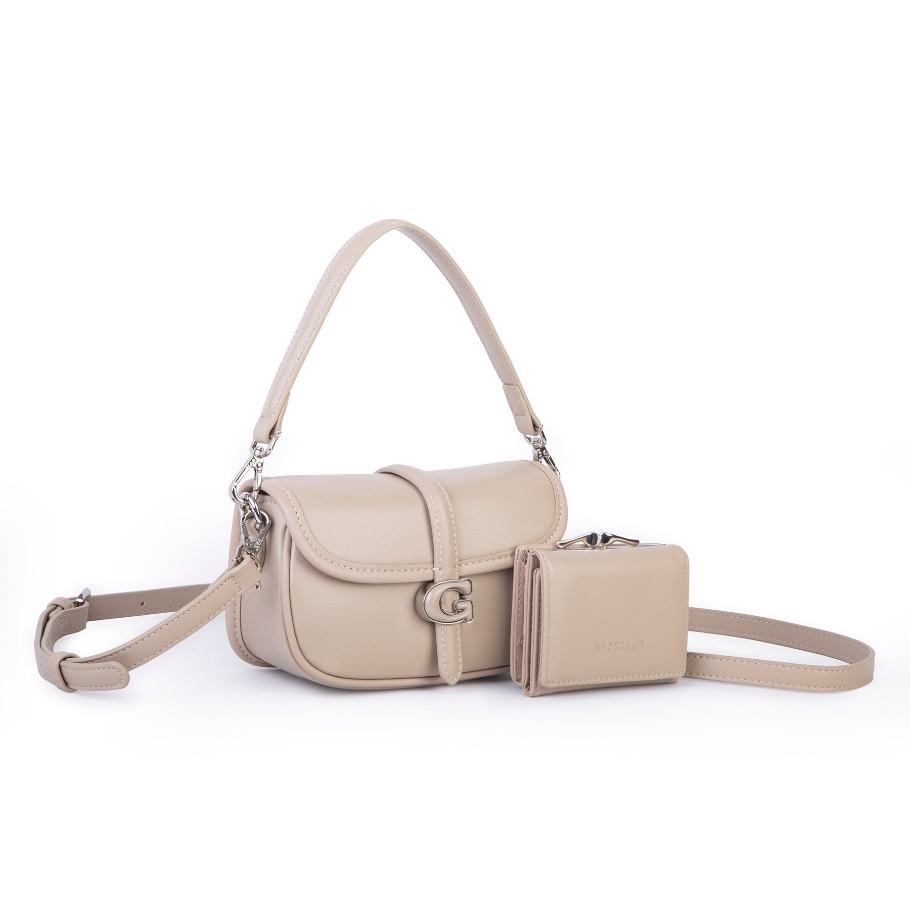 Nas Bag Premium Seri Mini 2li Set Çapraz El ve Cüzdan Seti Vizon