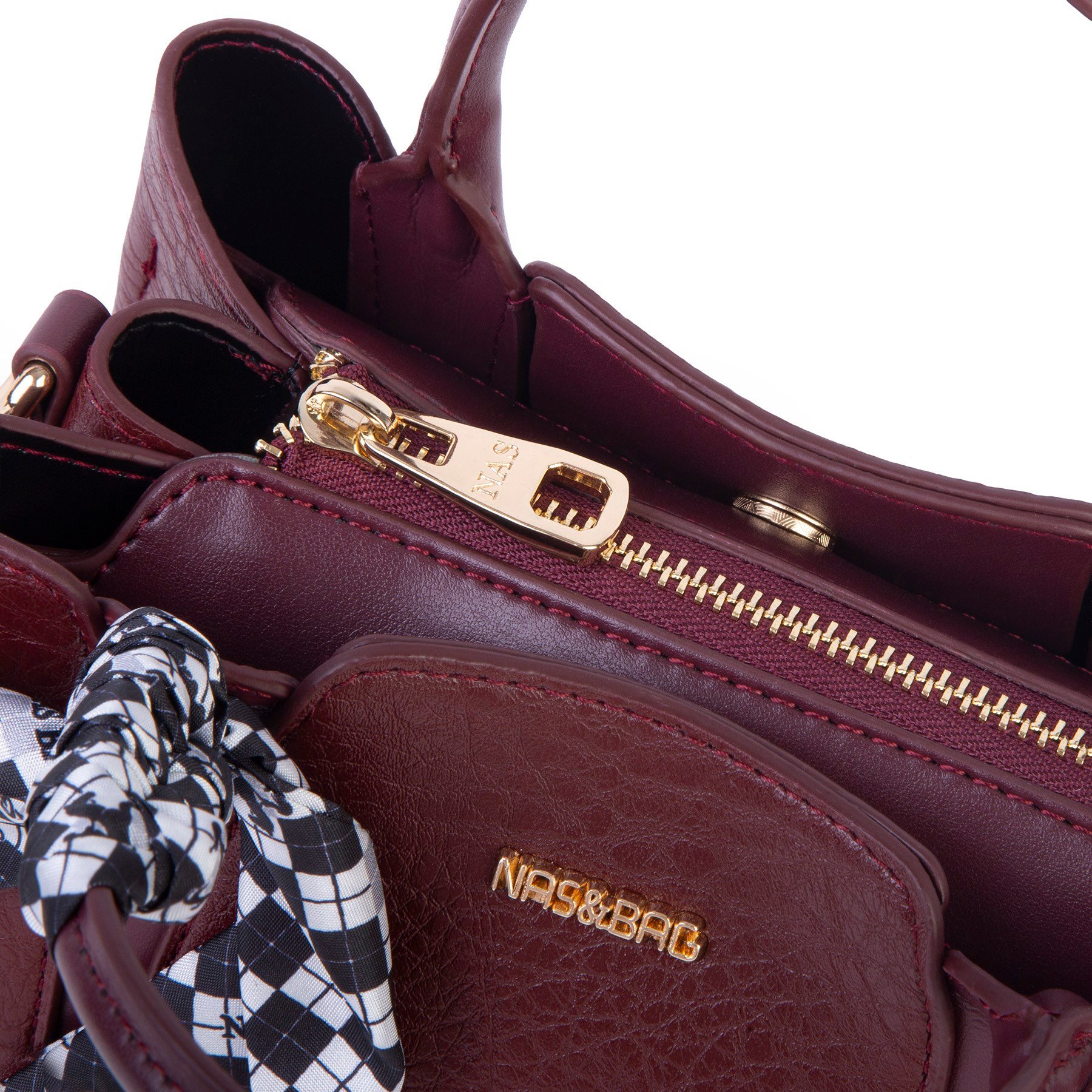 Nas Bag Şık Fularlı Mini  El ve Omuz Çantası Bordo Victoria