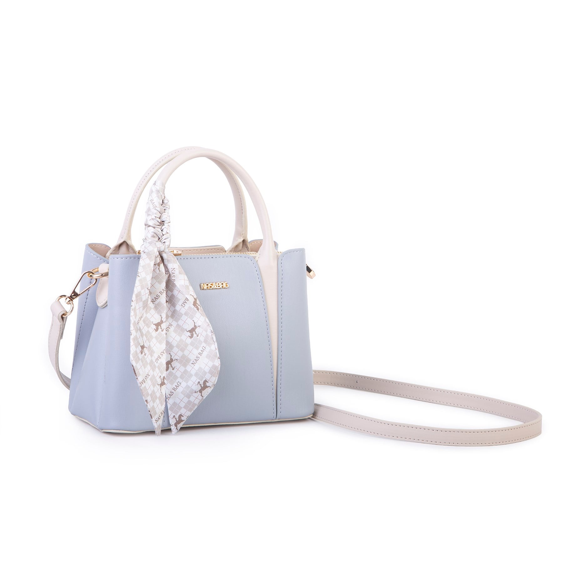 Nas Bag Şık Fularlı Mini Multi Color El ve Omuz Çantası Açık Mavi 