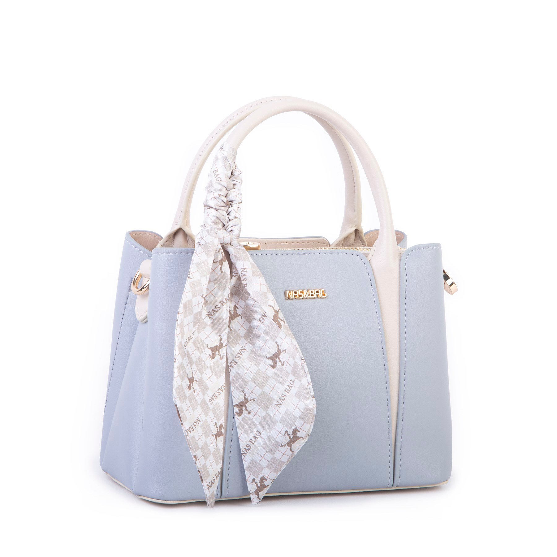 Nas Bag Şık Fularlı Mini Multi Color El ve Omuz Çantası Açık Mavi 