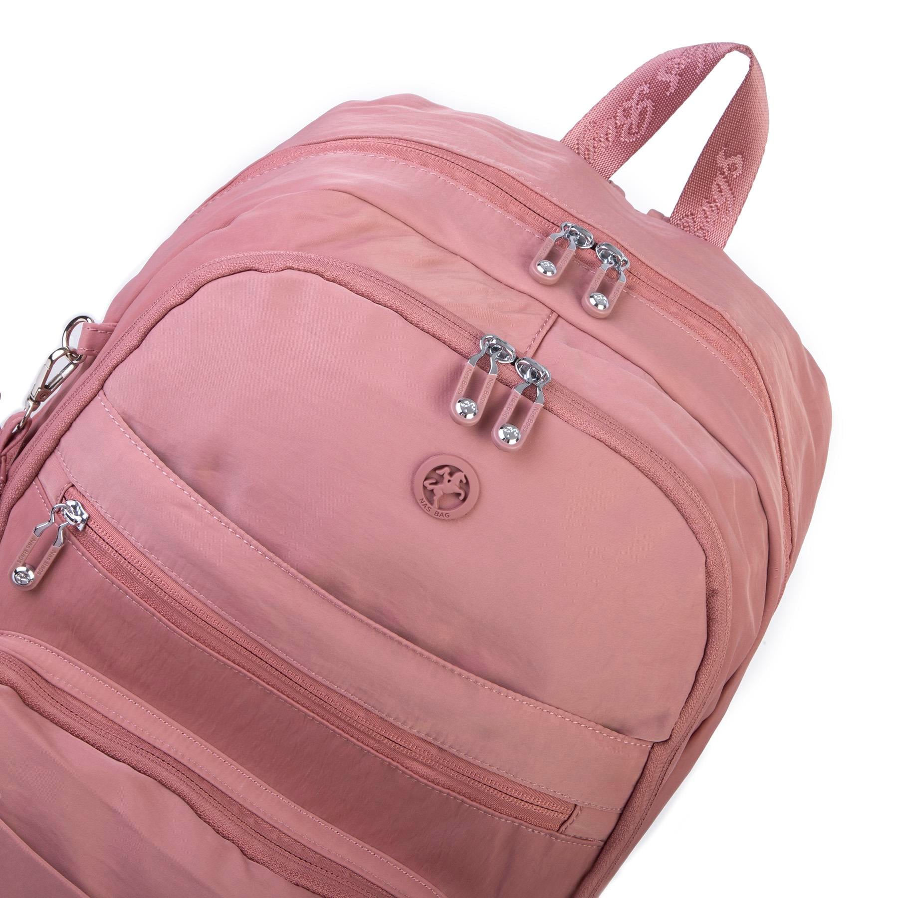 Nas Bag Unisex Büyük Boy Çok Gözlü Hafif Sırt Çantası Gül Kurusu