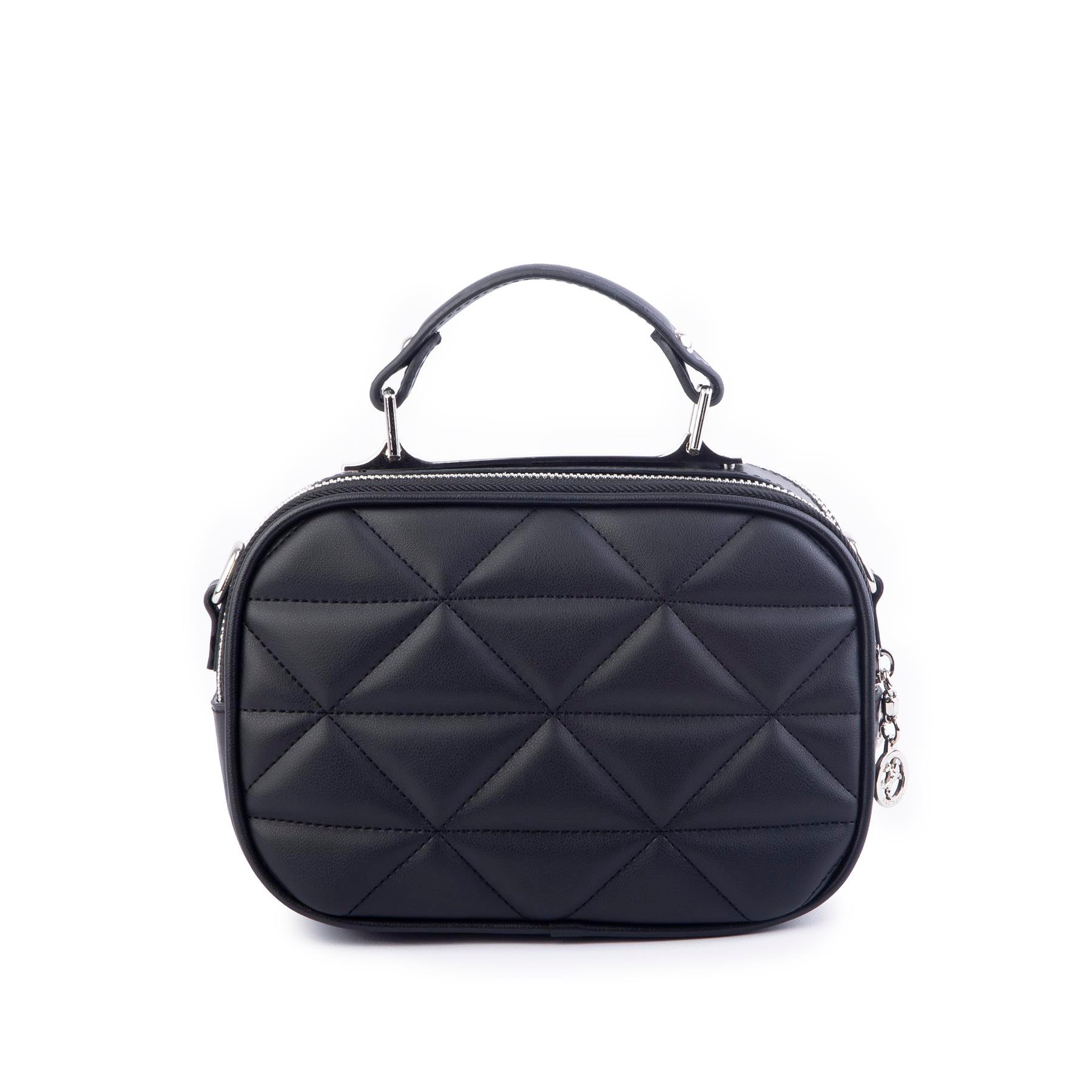 Nas Bag Zincirli Kapitone Çift Gözlü El ve Çapraz Çanta Siyah   Dona ( 21x16 cm )