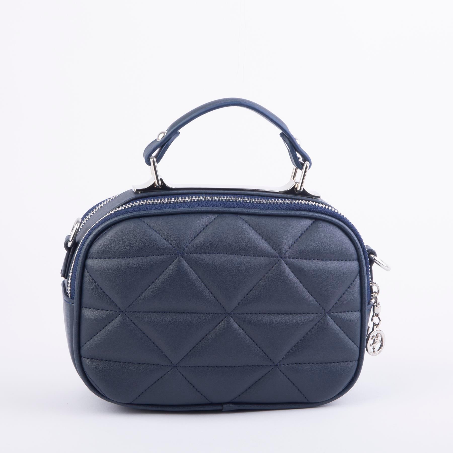 Nas Bag Zincirli Kapitone Çift Gözlü El ve Çapraz Çanta Lacivert  Dona ( 21x16 cm )