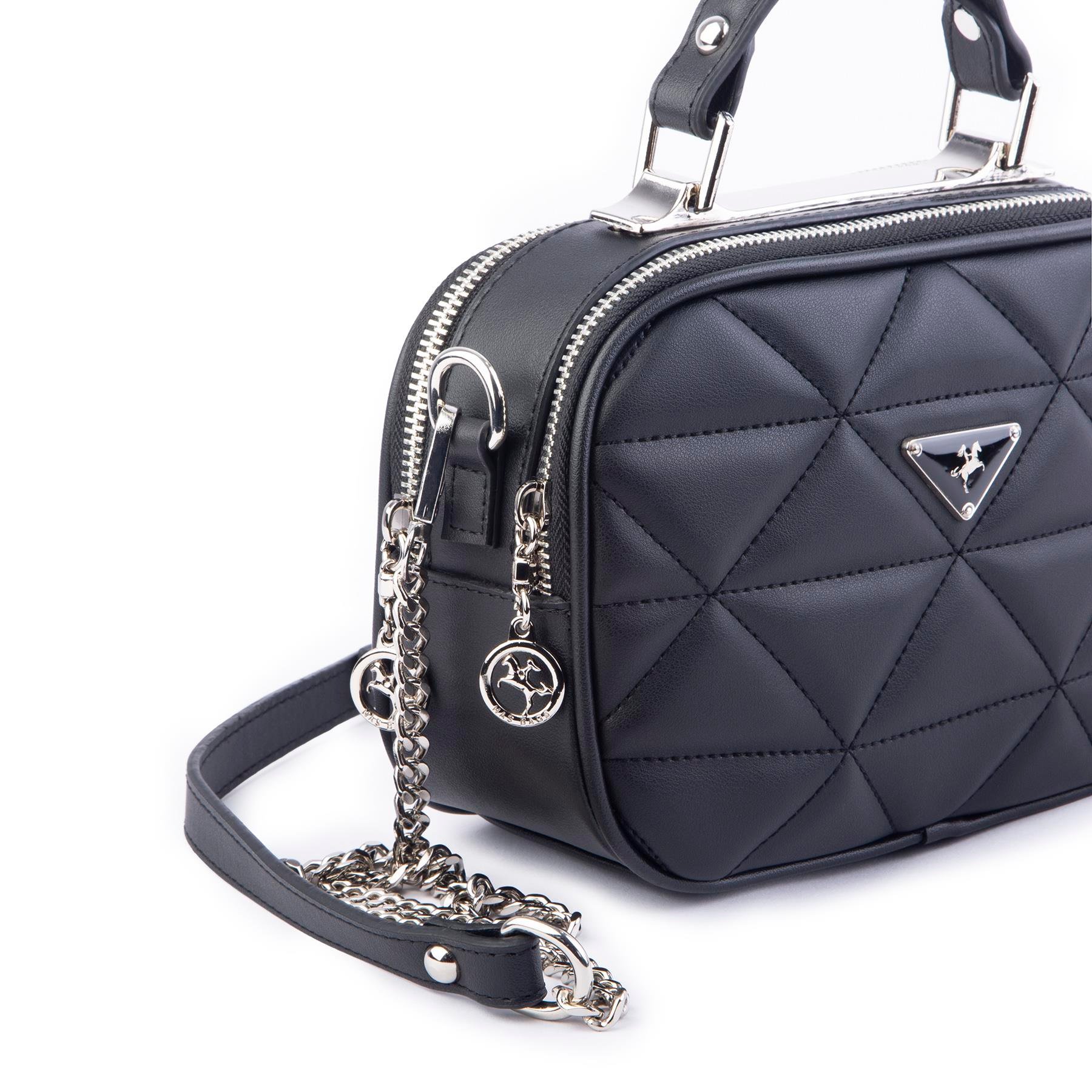Nas Bag Zincirli Kapitone Çift Gözlü El ve Çapraz Çanta Siyah   Dona ( 21x16 cm )
