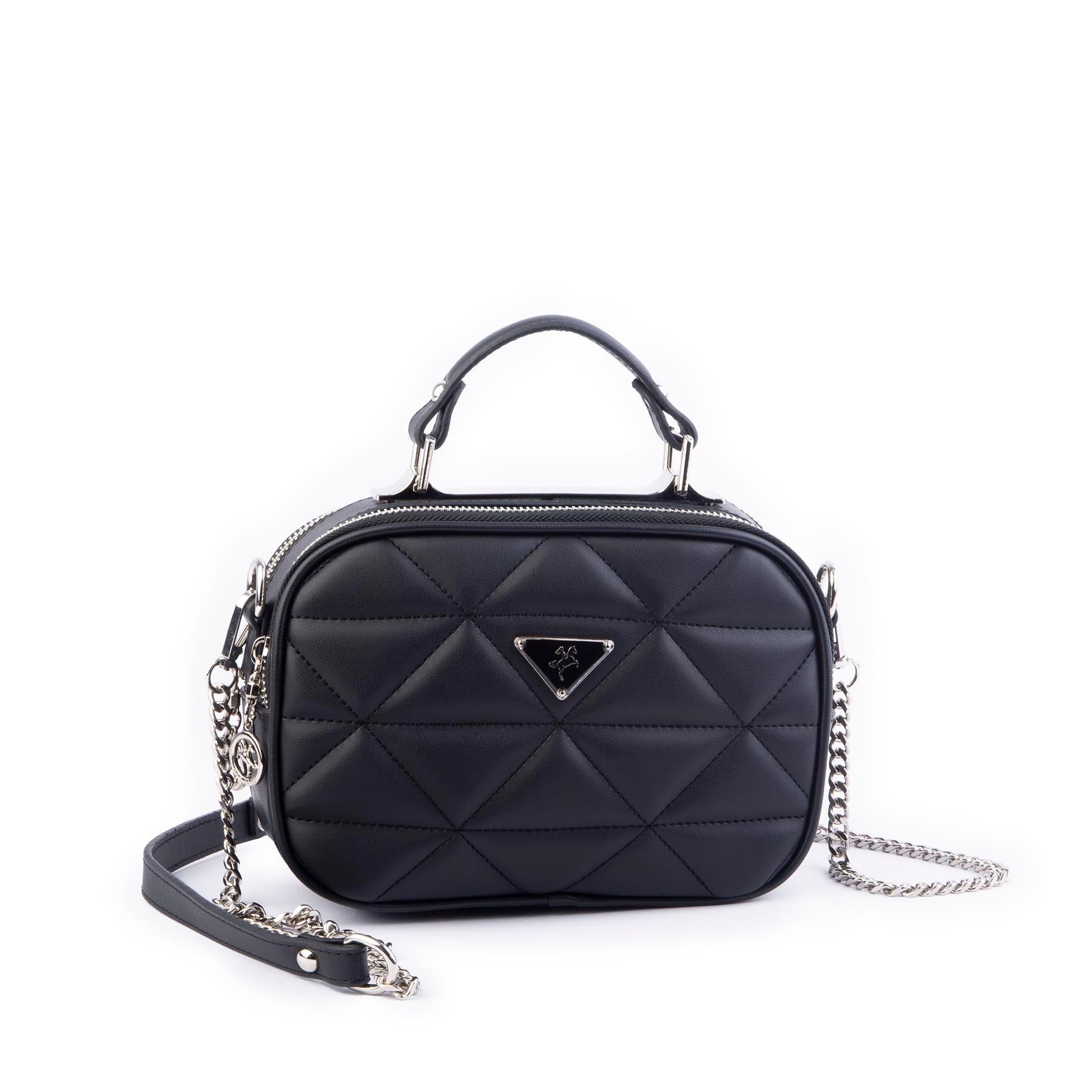 Nas Bag Zincirli Kapitone Çift Gözlü El ve Çapraz Çanta Siyah   Dona ( 21x16 cm )