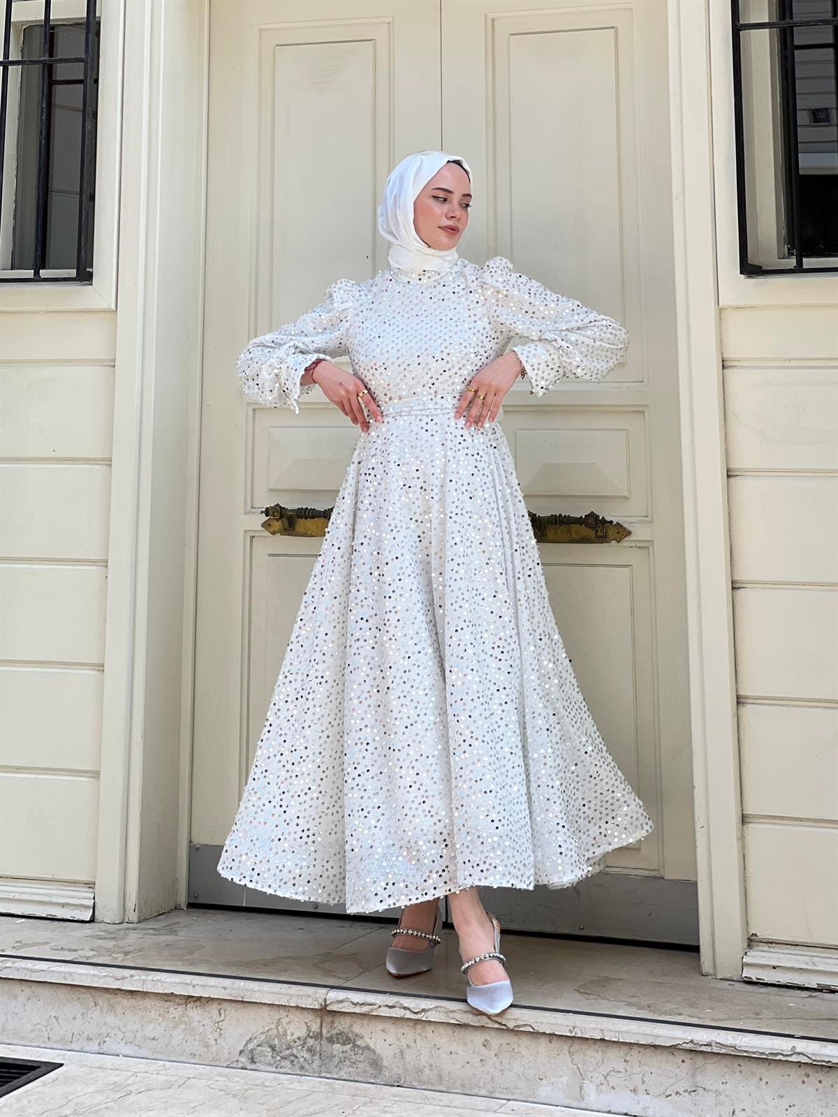 Bella – Beyaz Saten Abiye Elbise