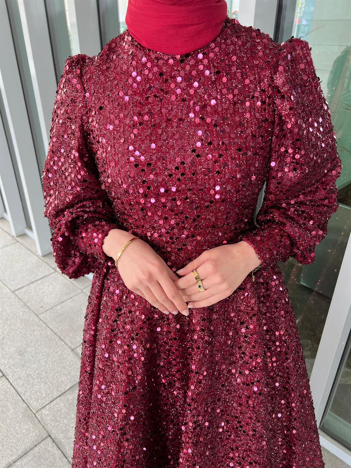 Bella – Bordo Saten Abiye Elbise