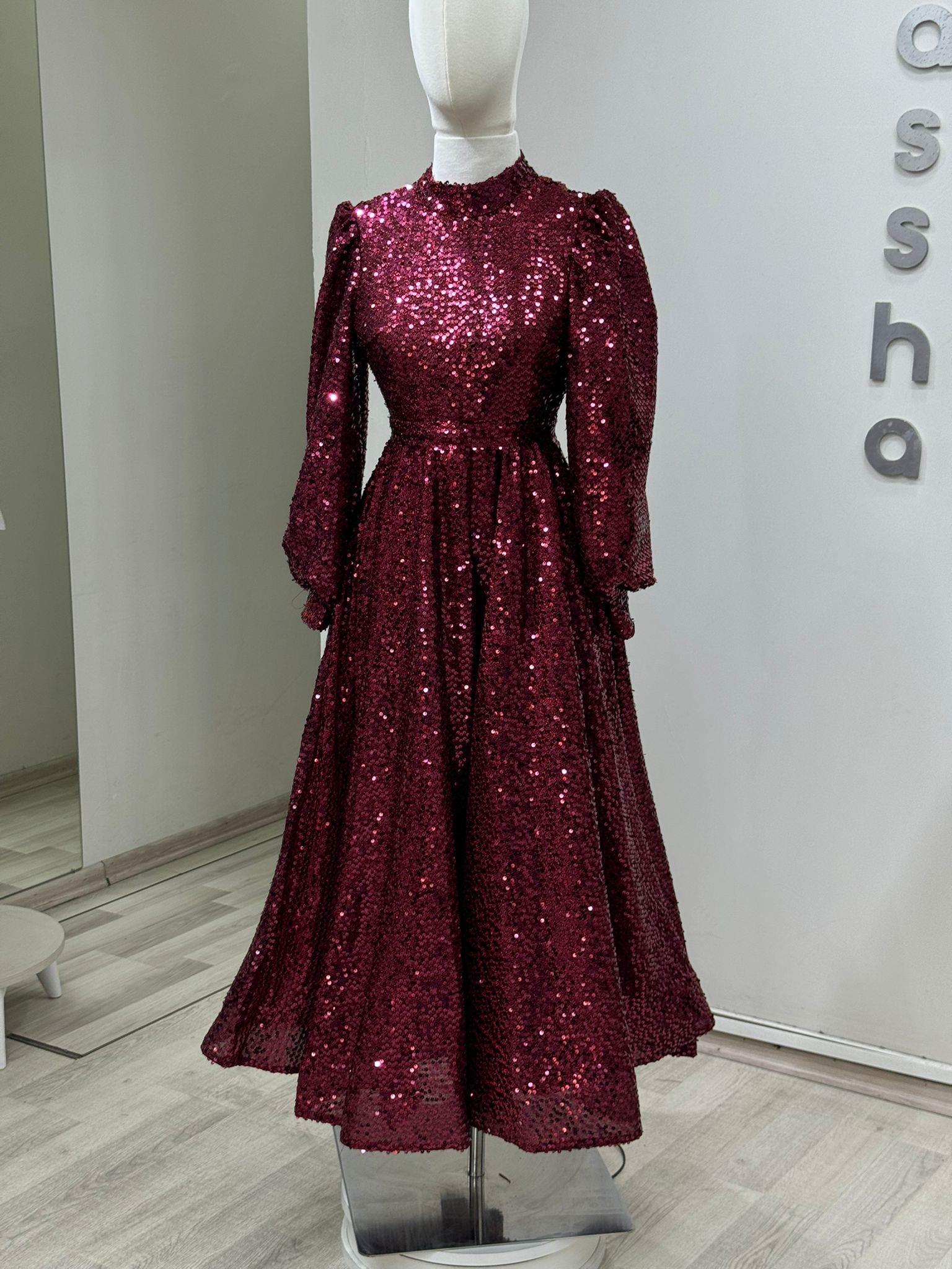 Bella – Bordo Saten Abiye Elbise
