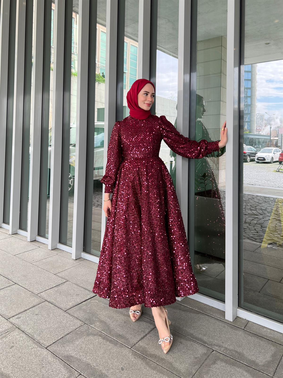 Bella – Bordo Saten Abiye Elbise