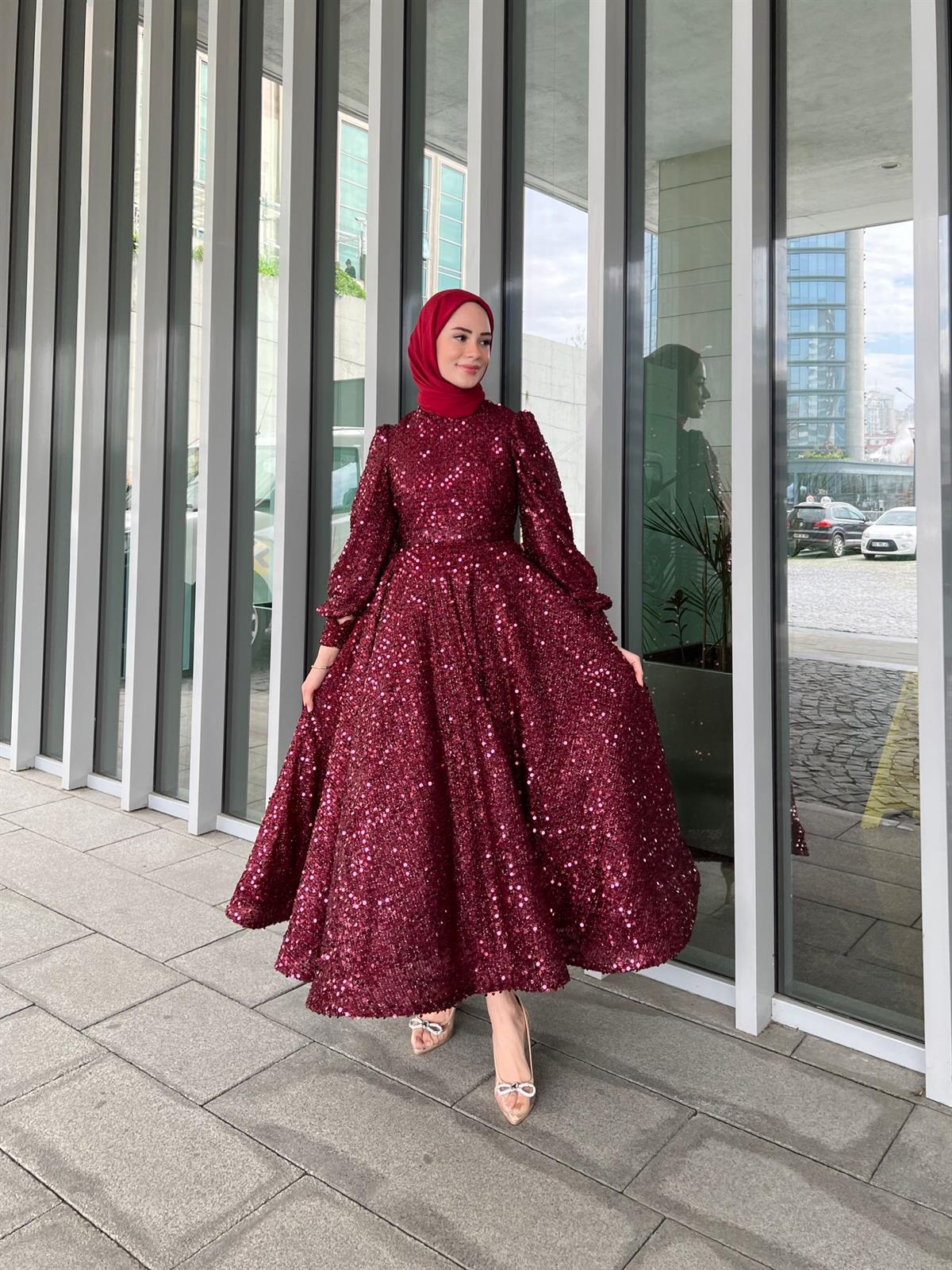 Bella – Bordo Saten Abiye Elbise