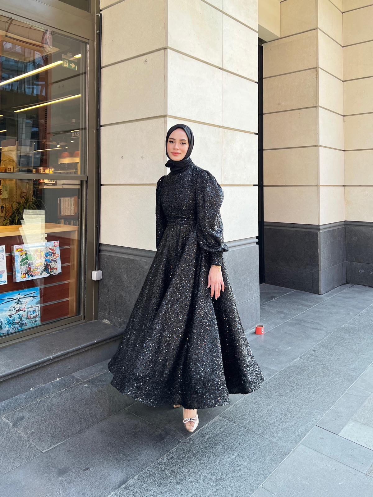 Bella – Siyah Saten Abiye Elbise