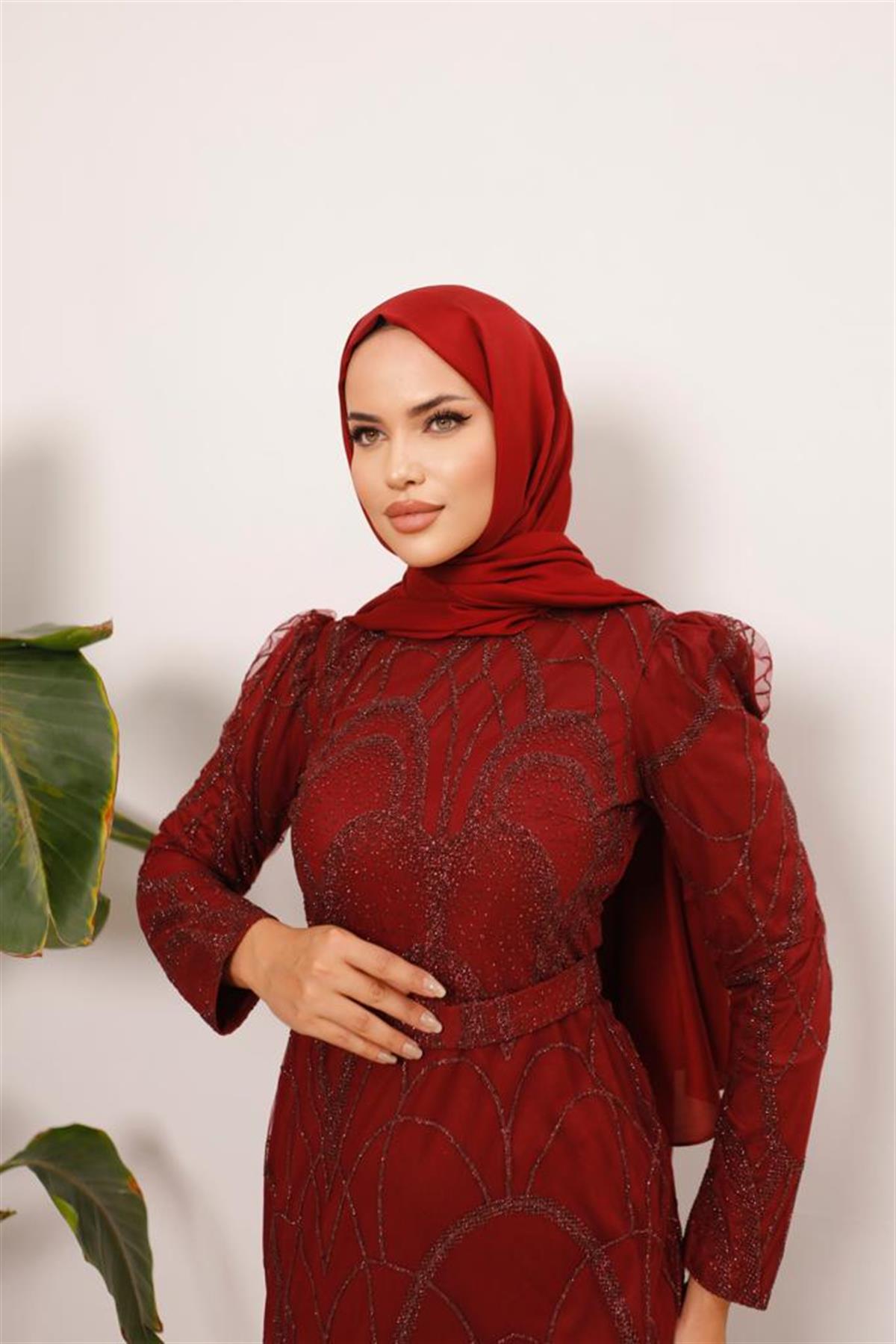 Darla –  Bordo Abiye Elbise