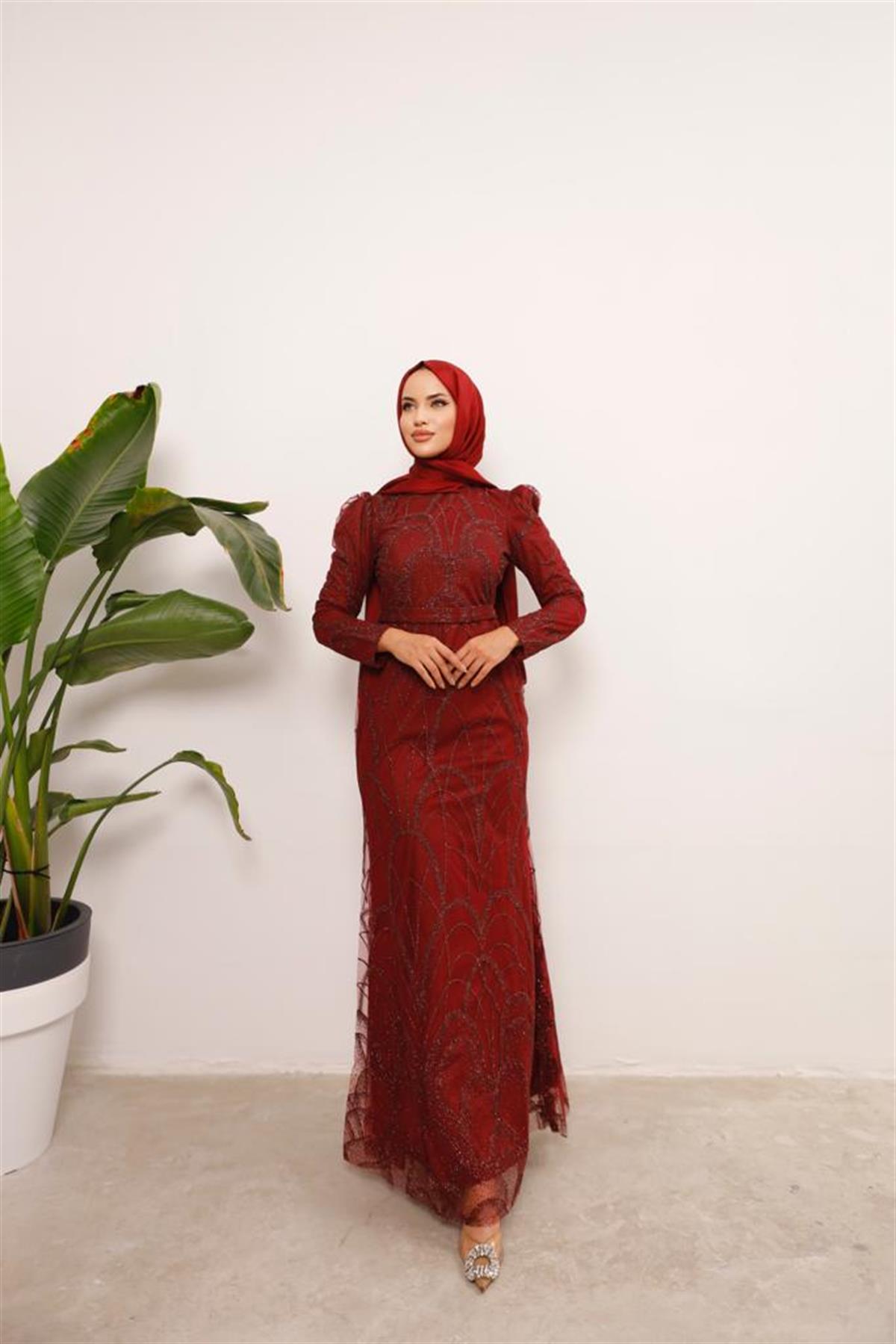 Darla –  Bordo Abiye Elbise