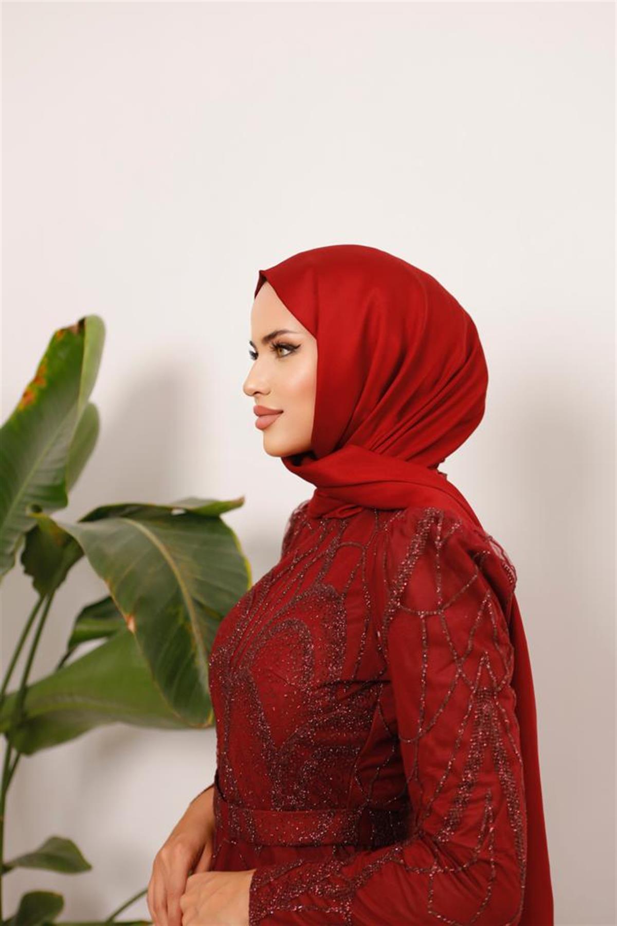 Darla –  Bordo Abiye Elbise