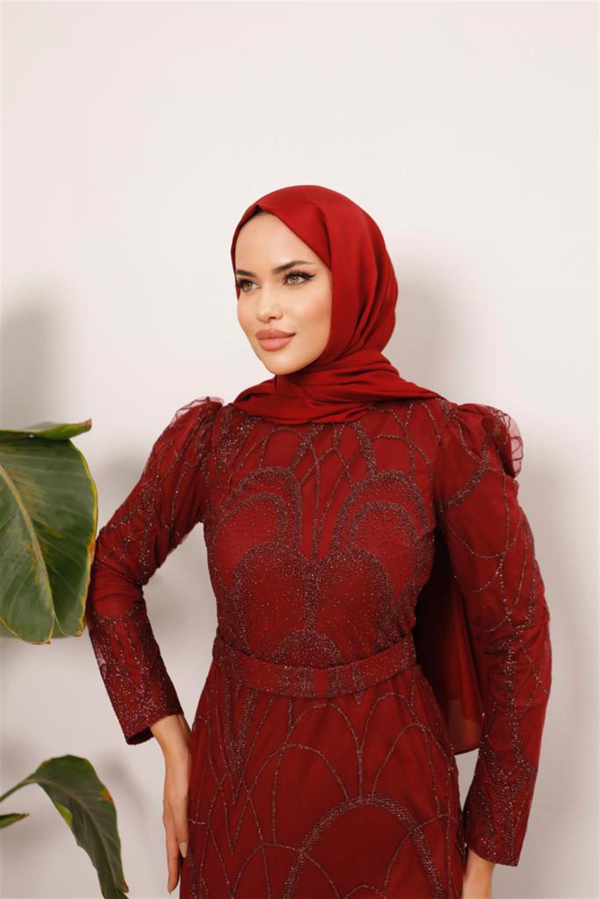 Darla –  Bordo Abiye Elbise