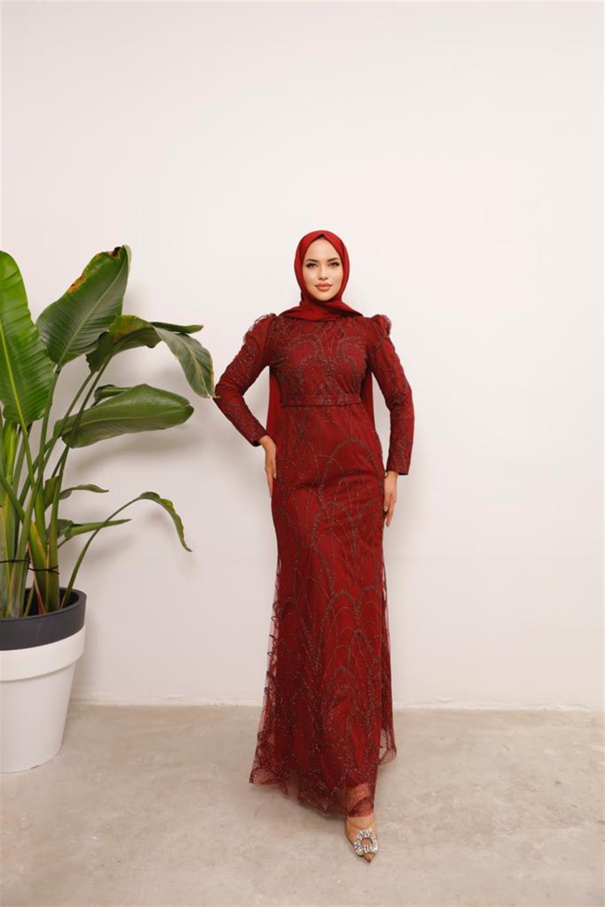 Darla –  Bordo Abiye Elbise