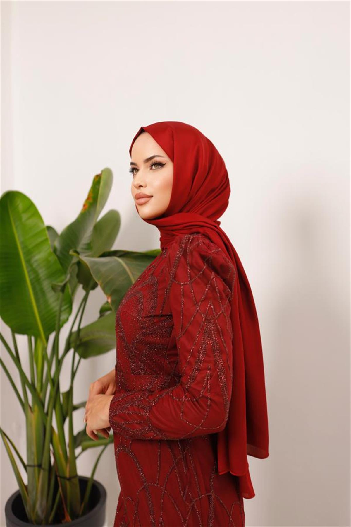 Darla –  Bordo Abiye Elbise