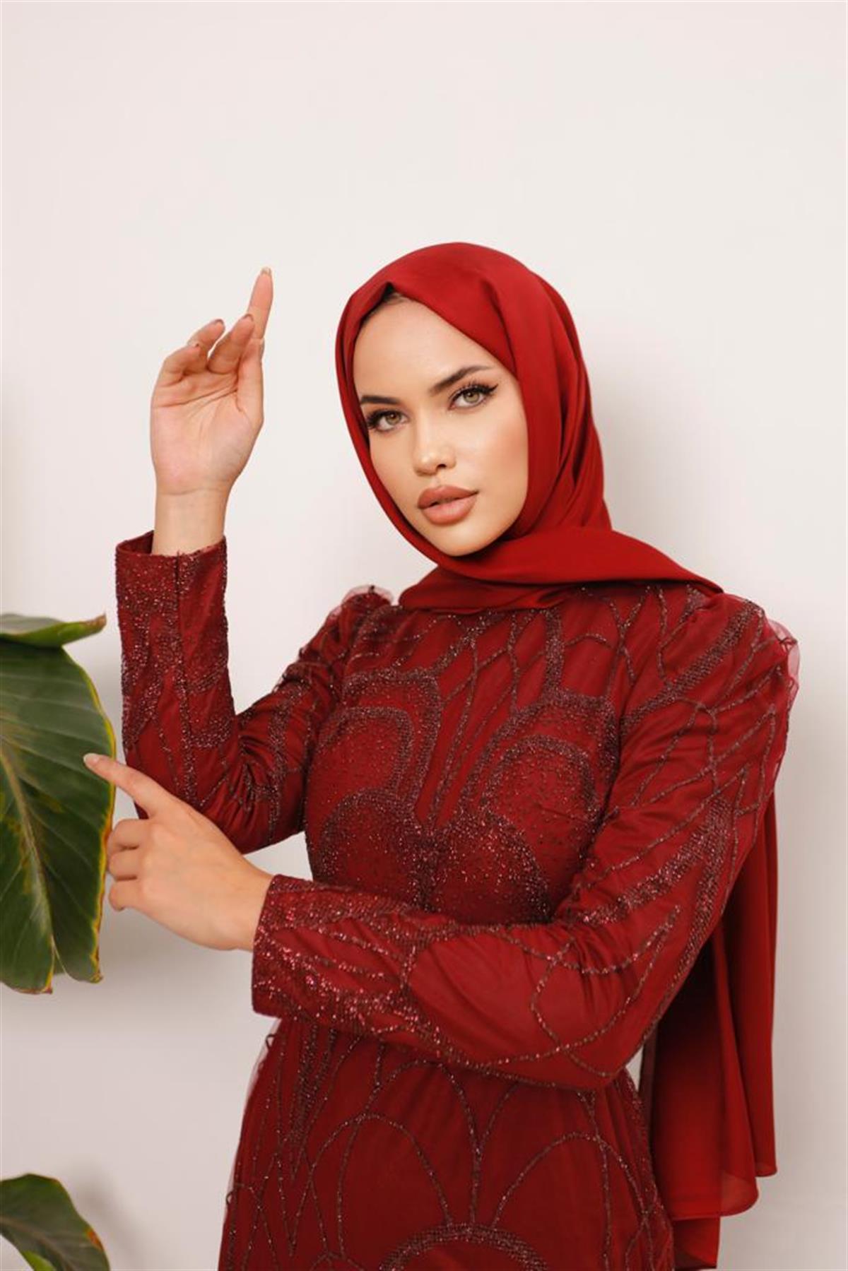 Darla –  Bordo Abiye Elbise