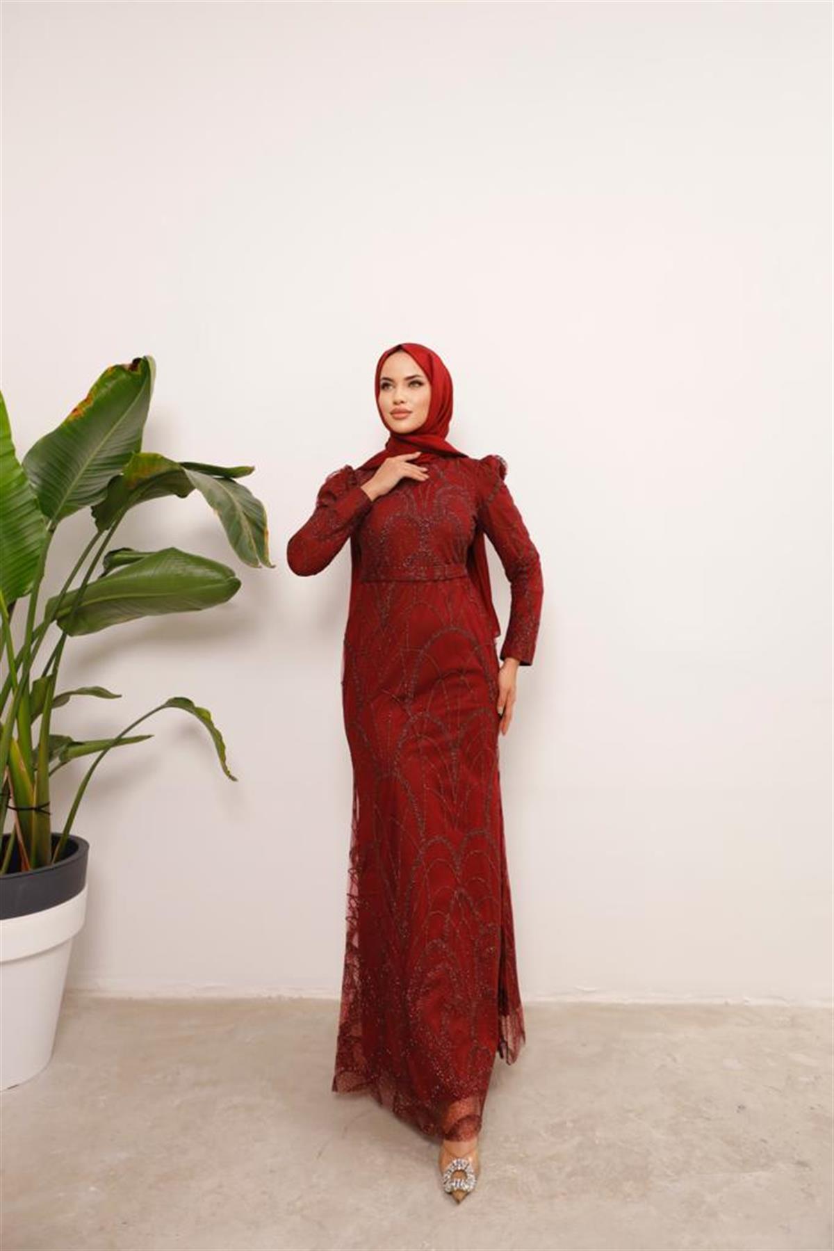 Darla –  Bordo Abiye Elbise