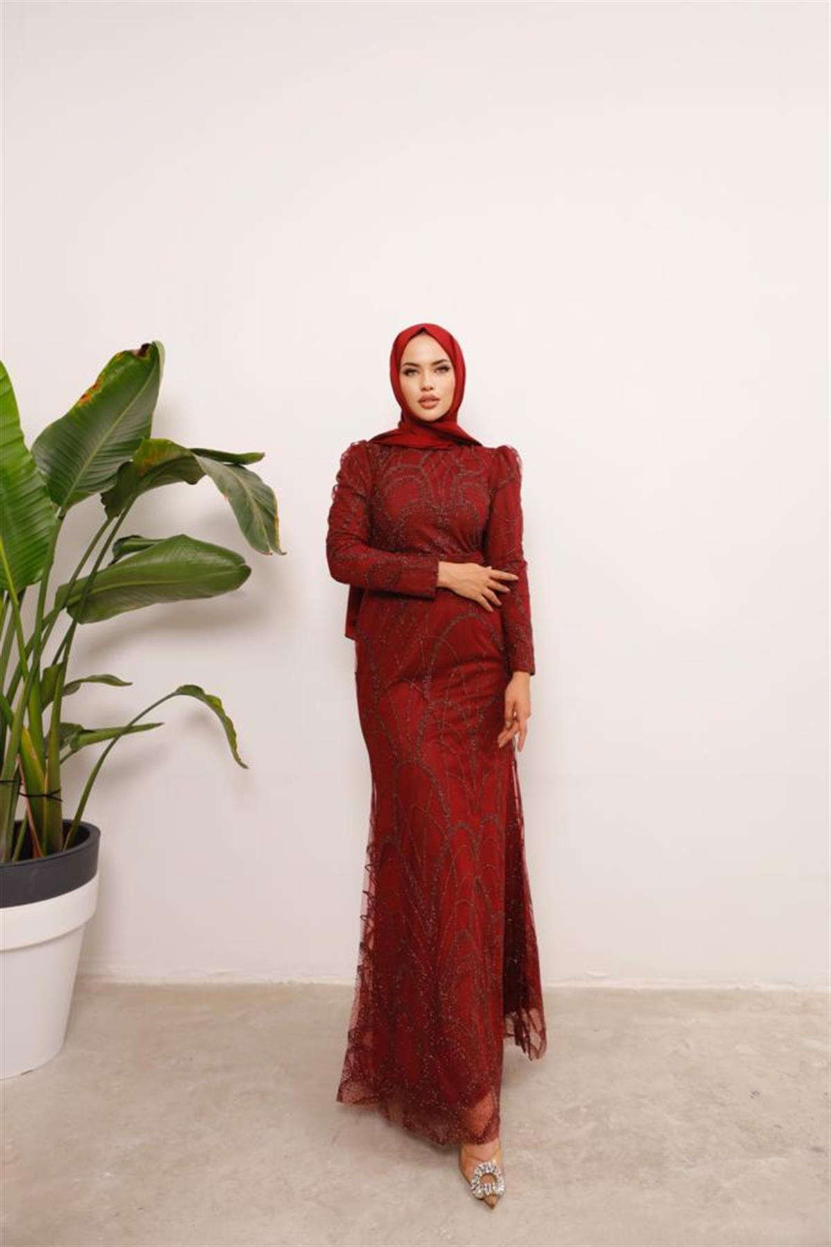 Darla –  Bordo Abiye Elbise