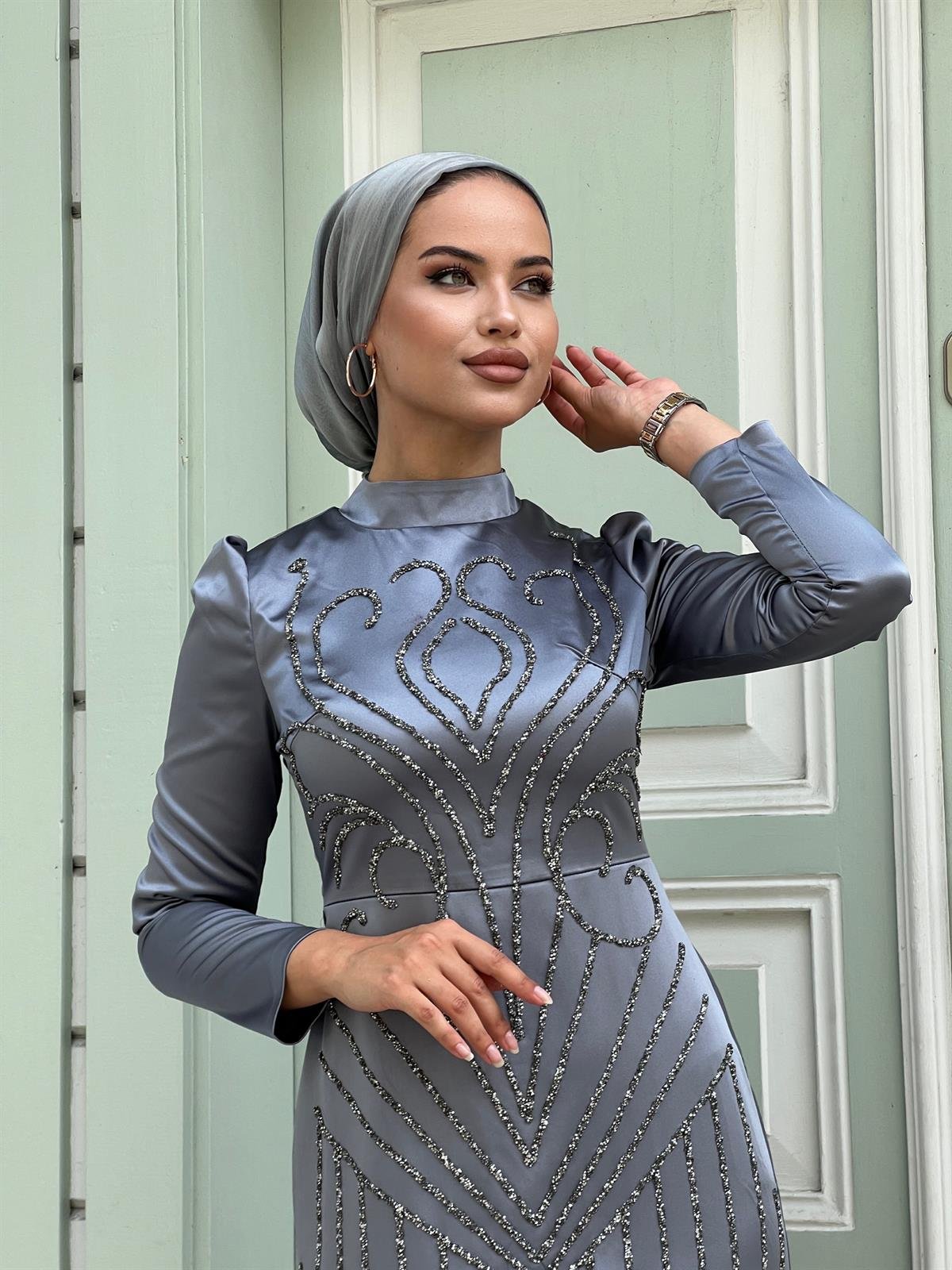 Rose –  Gri Abiye Elbise